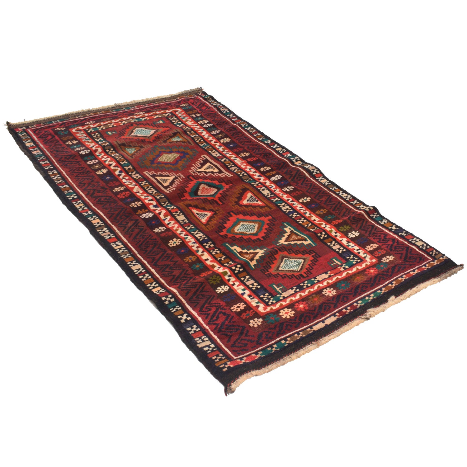 Baluchi Rug Handmade Multi Geometric 4x6 ft