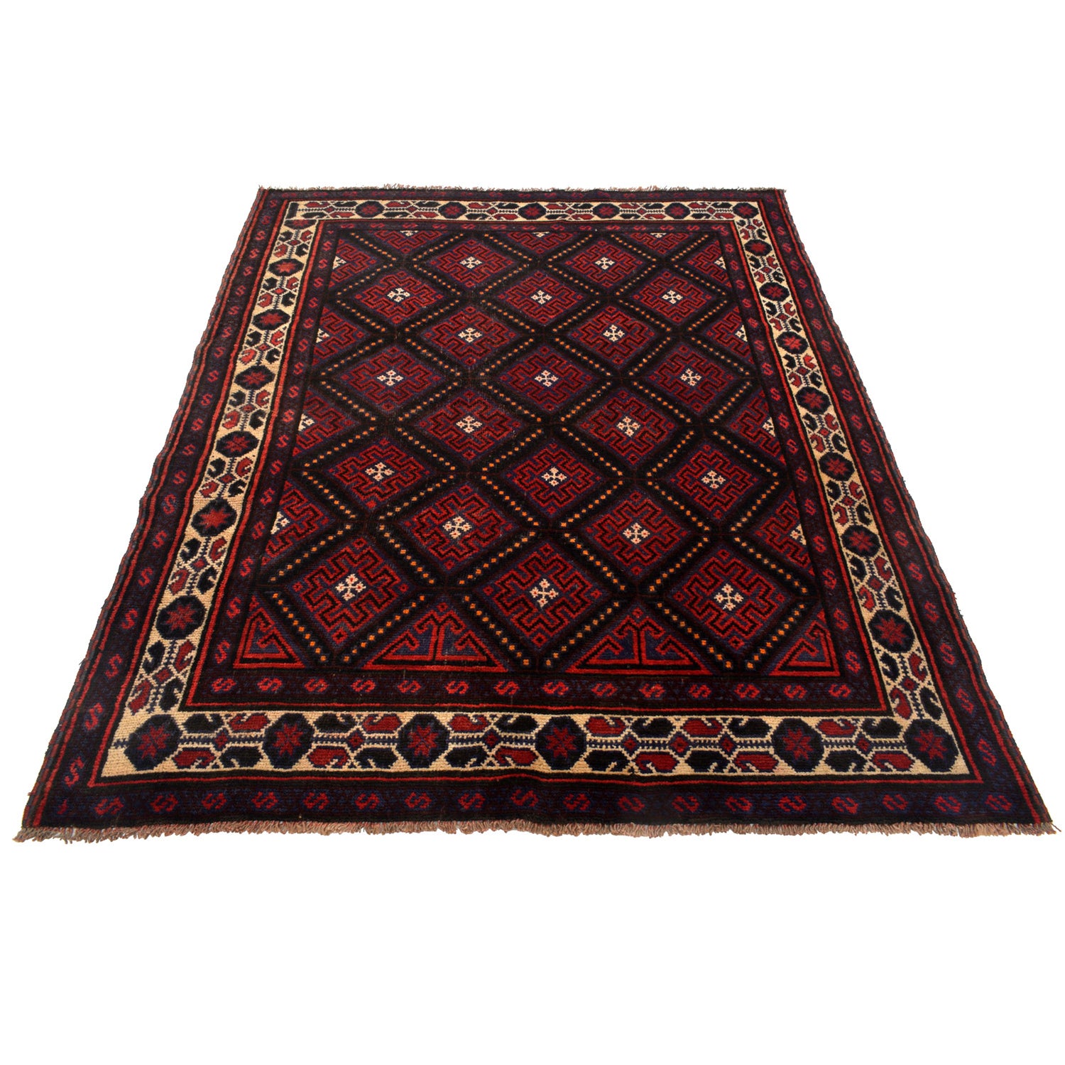 Baluchi Rug Handmade Multi Geometric 4x7 ft