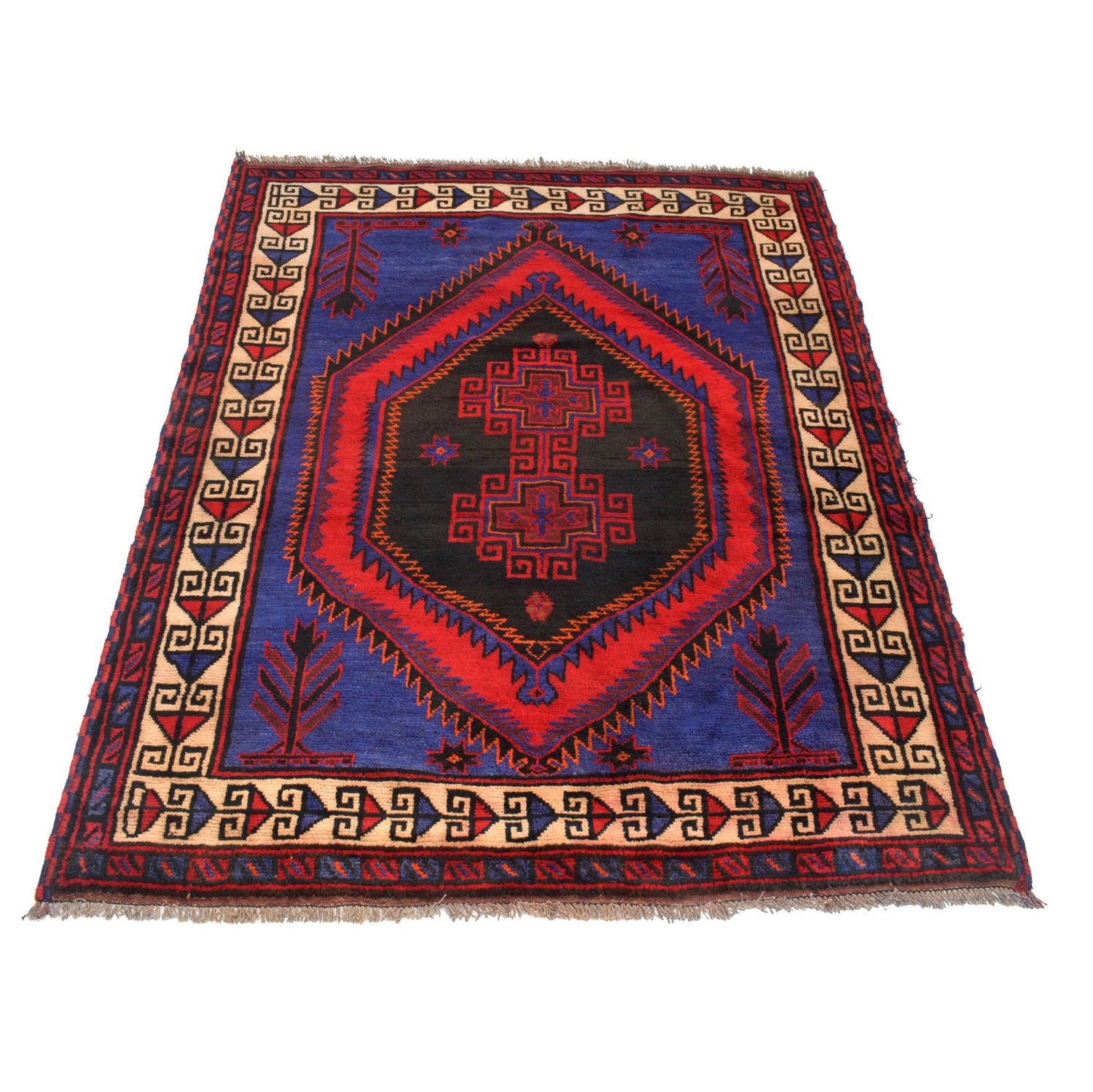 Baluchi Rug Handmade Blue Geometric 4x6 ft