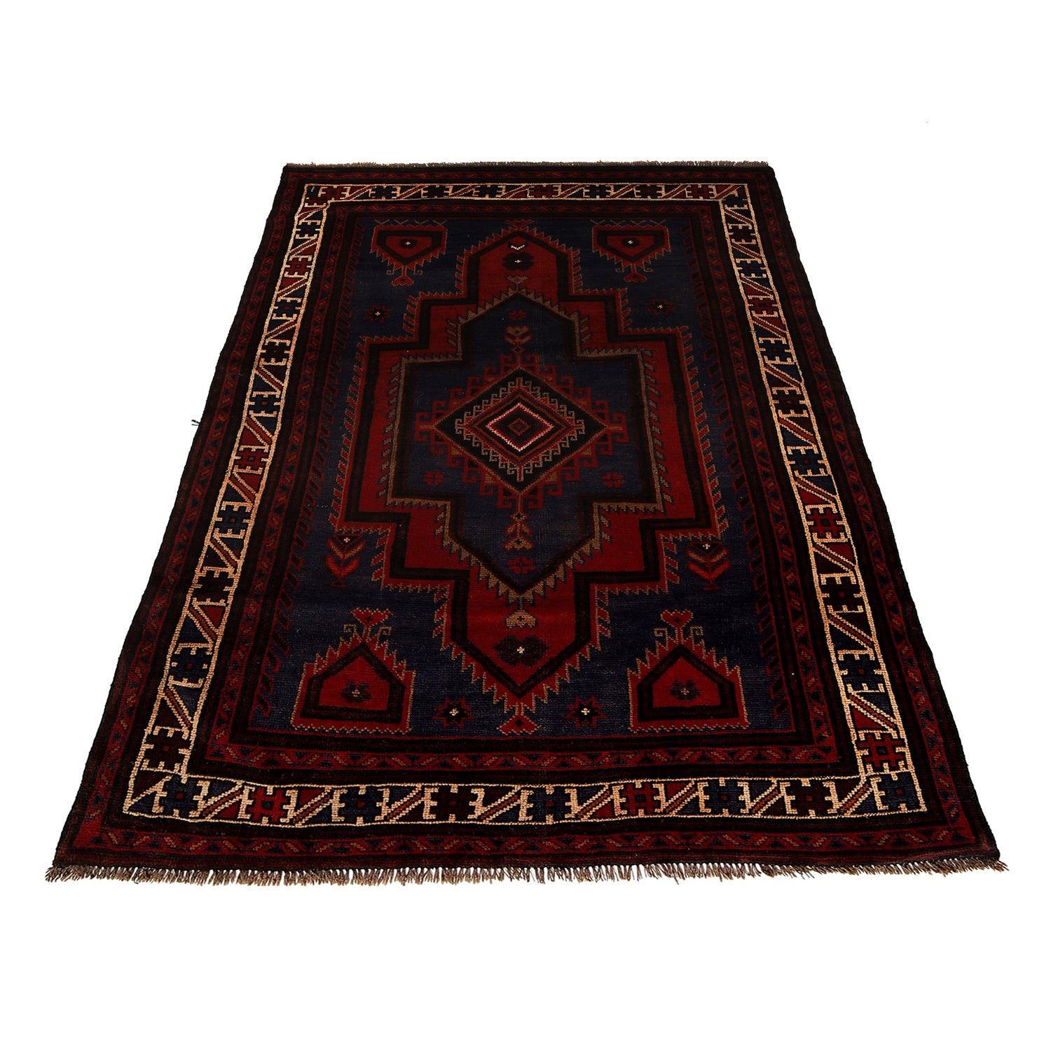 Baluchi Rug Handmade Navy Blue Geometric 4x7 ft