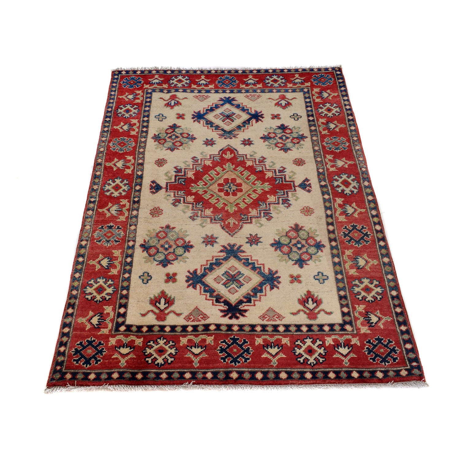 Kazak Rug Handmade Ivory Medallion 3x5 ft