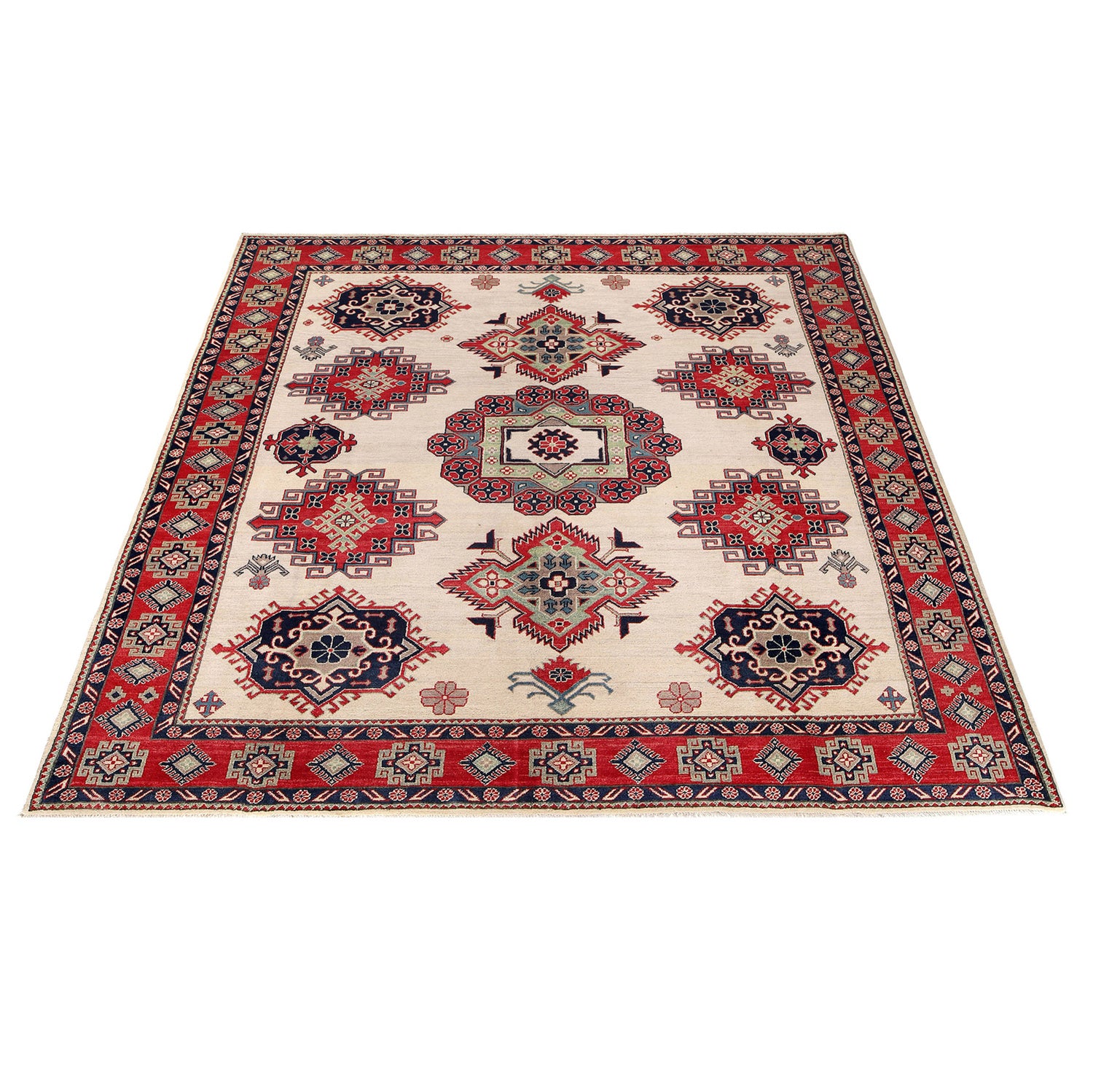 Kazak Rug Handmade Beige Medallion 8x10 ft