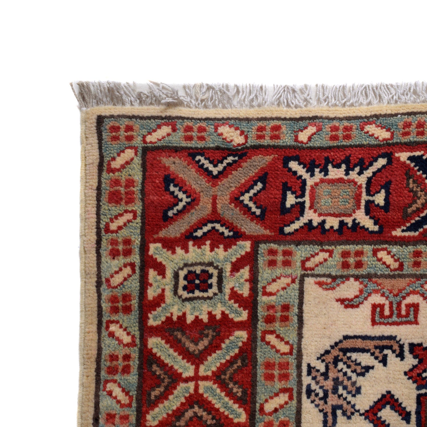 Kazak Rug Handmade Ivory Medallion 2x4 ft