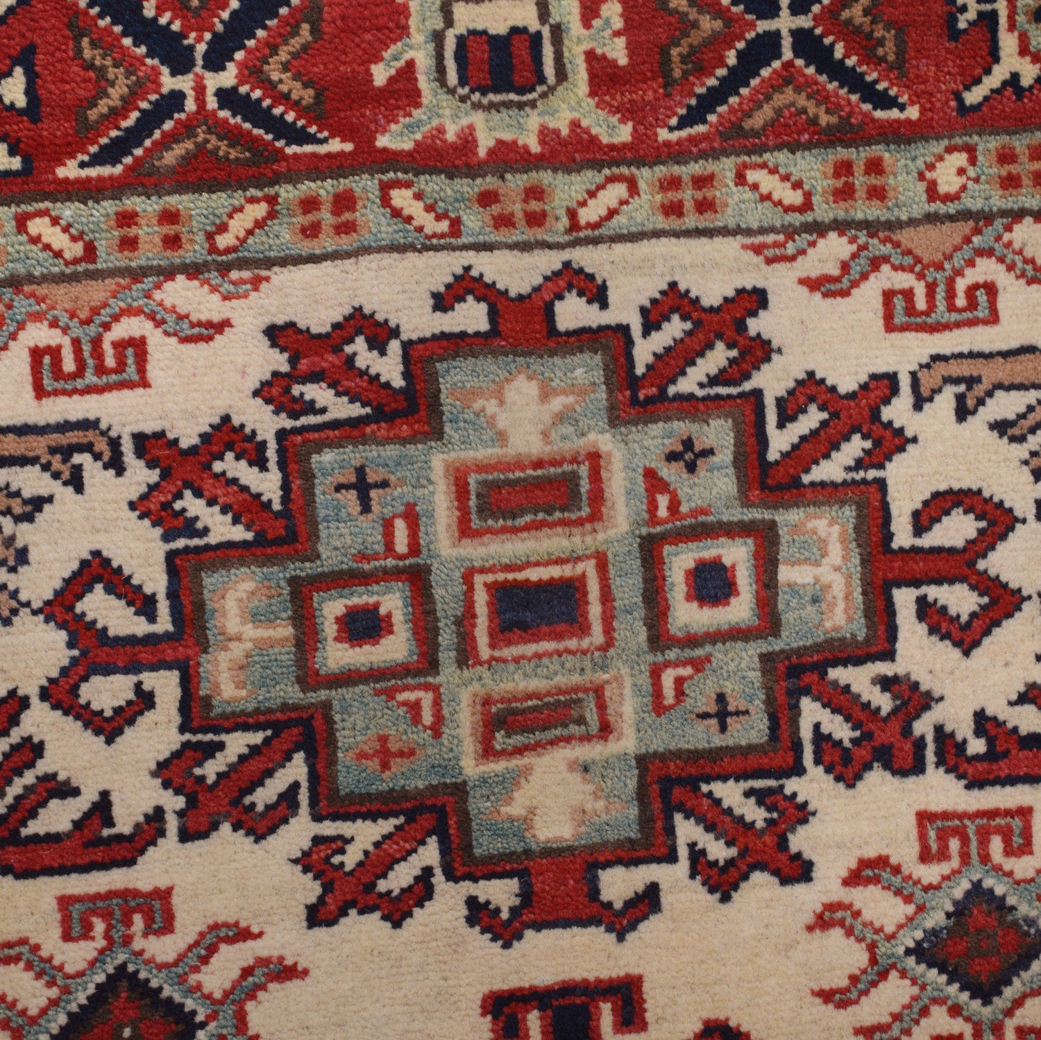 Kazak Rug Handmade Ivory Medallion 2x4 ft