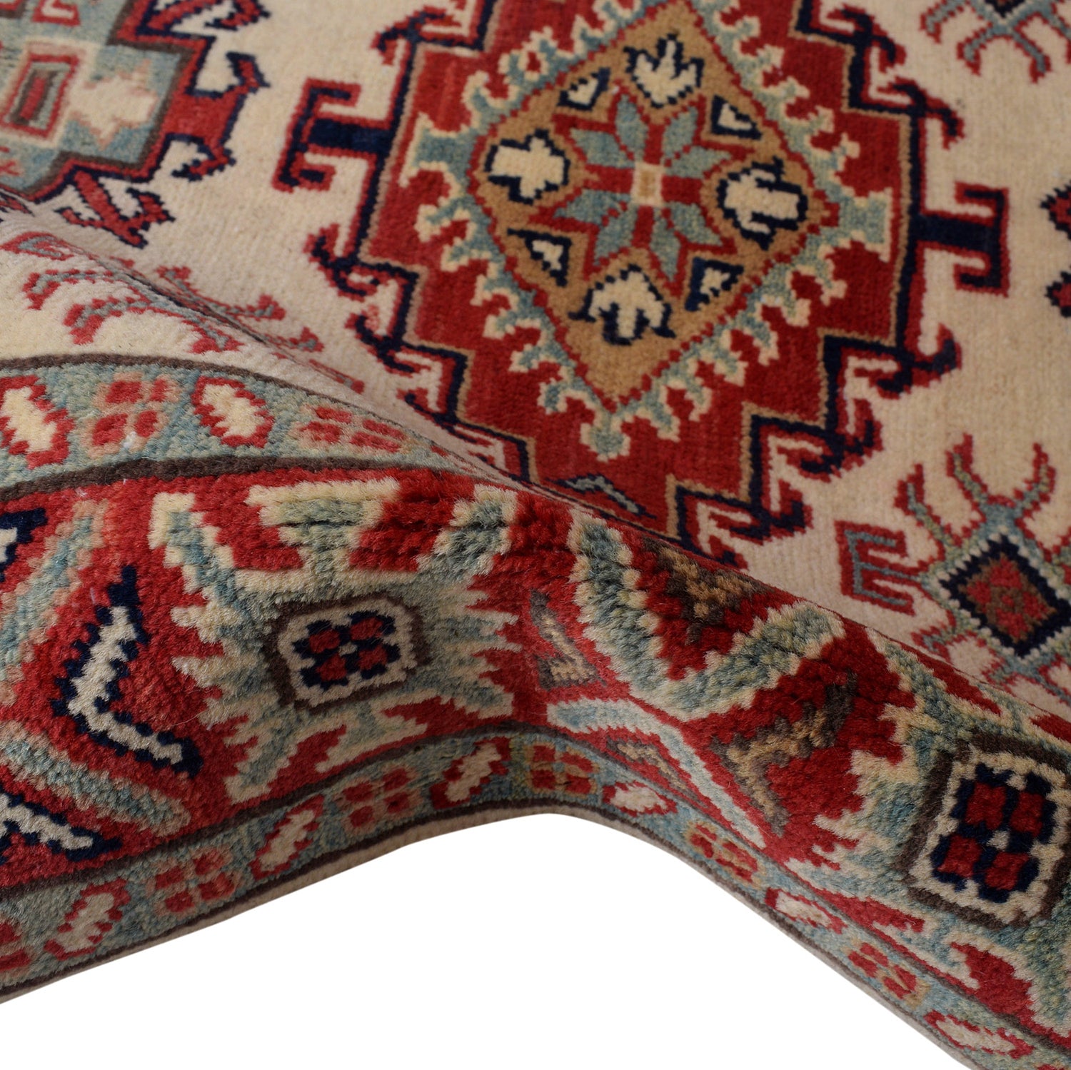 Kazak Rug Handmade Ivory Medallion 2x4 ft