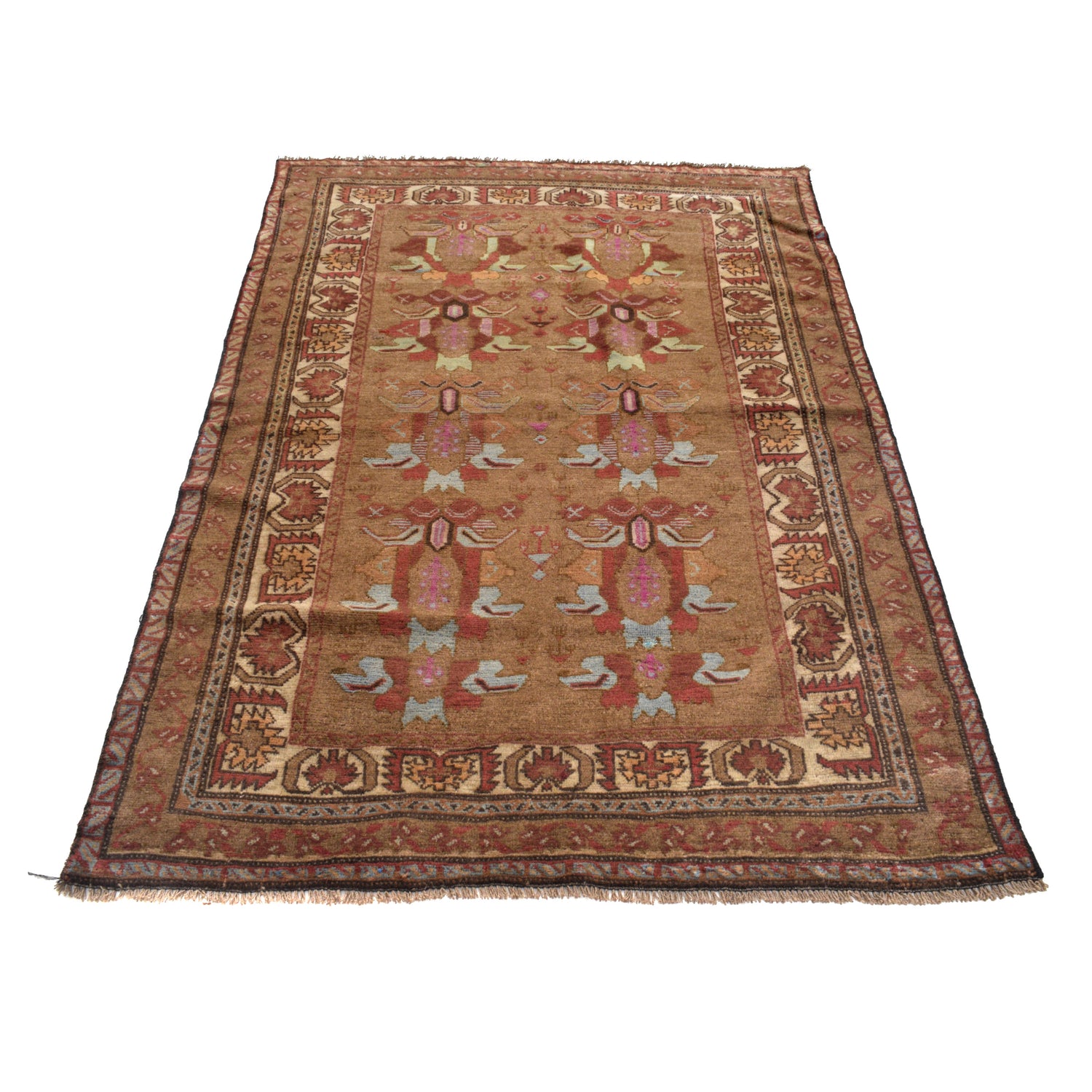 Overdyed Area Rug Handmade Brown Geometric 4x6 ft