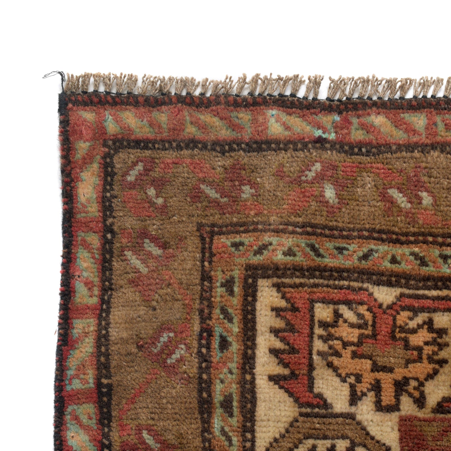 Overdyed Area Rug Handmade Brown Geometric 4x6 ft