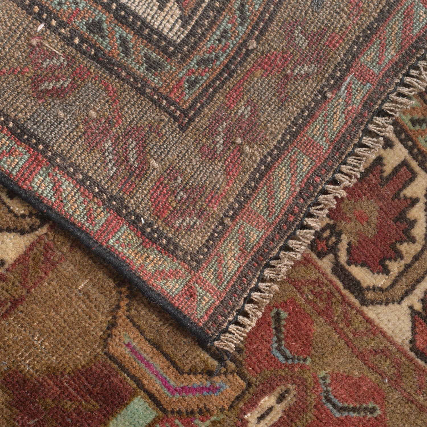 Overdyed Area Rug Handmade Brown Geometric 4x6 ft