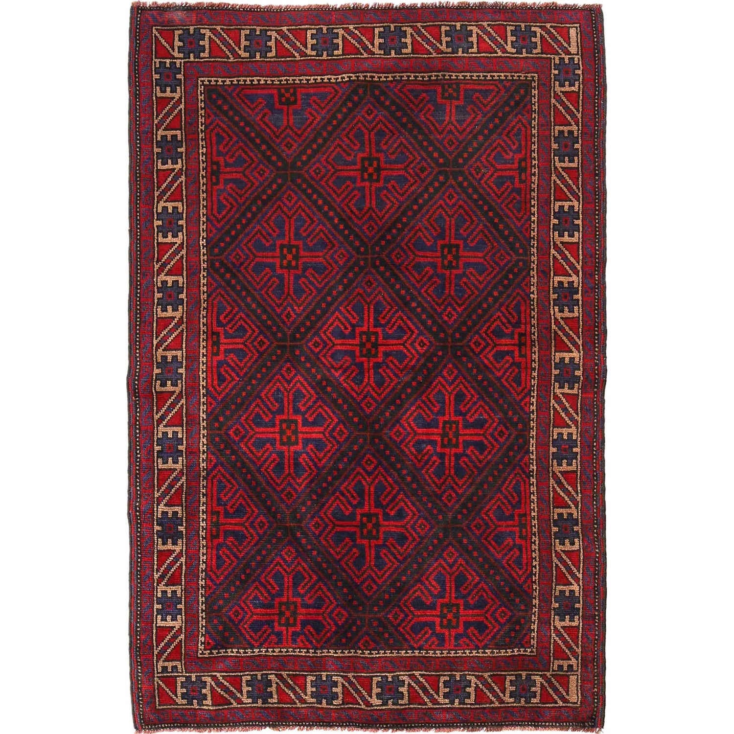 Baluchi Rug Handmade Multi Geometric 4x6 ft