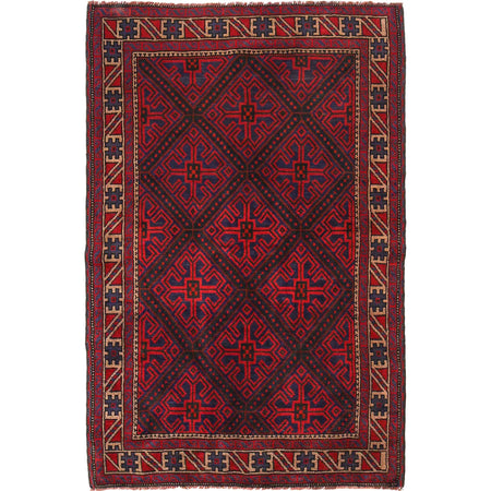 Baluchi Rug Handmade Multi Geometric 4x6 ft