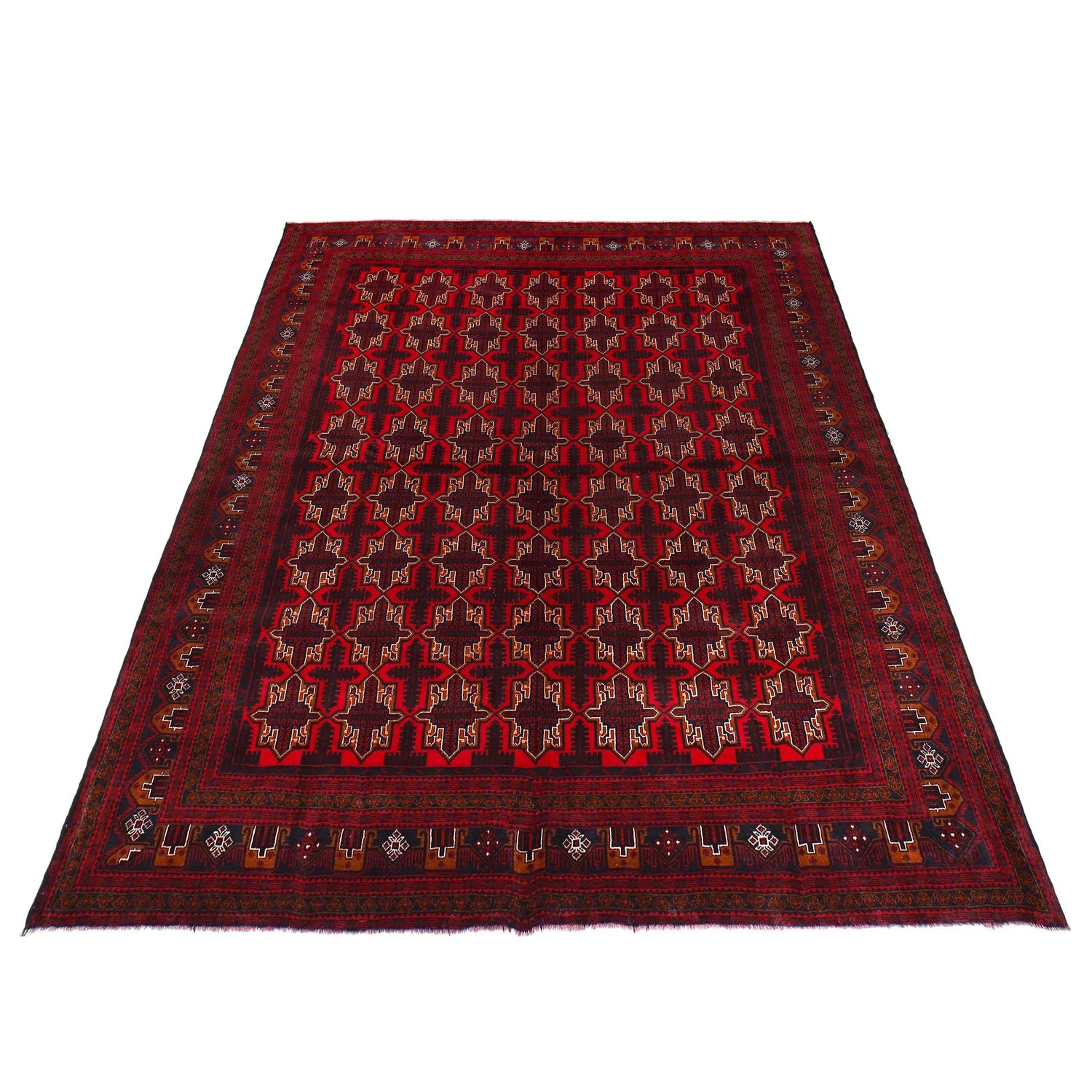 Baluchi Rug Handmade Deep Red Geometric 10x13 ft