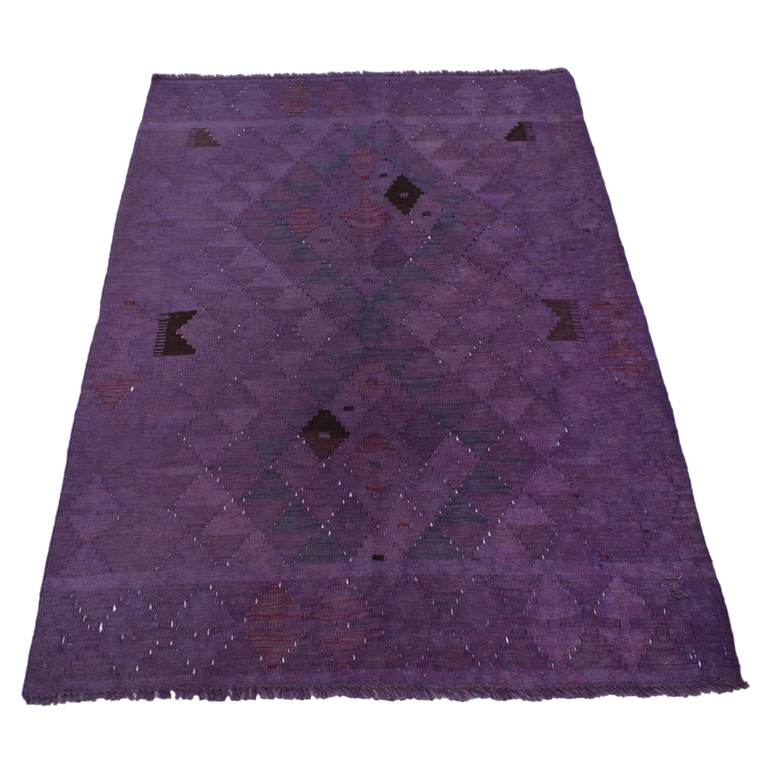 Overdyed Vegetable Kilim Area Rug Handmade Purple Geometric