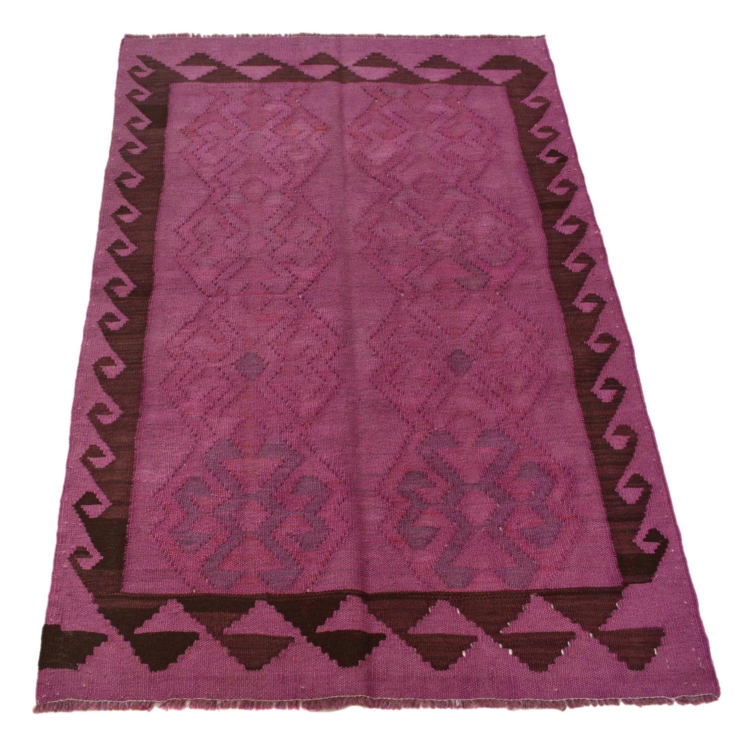 Overdyed Vegetable Kilim Area Rug Handmade Purple Geometric