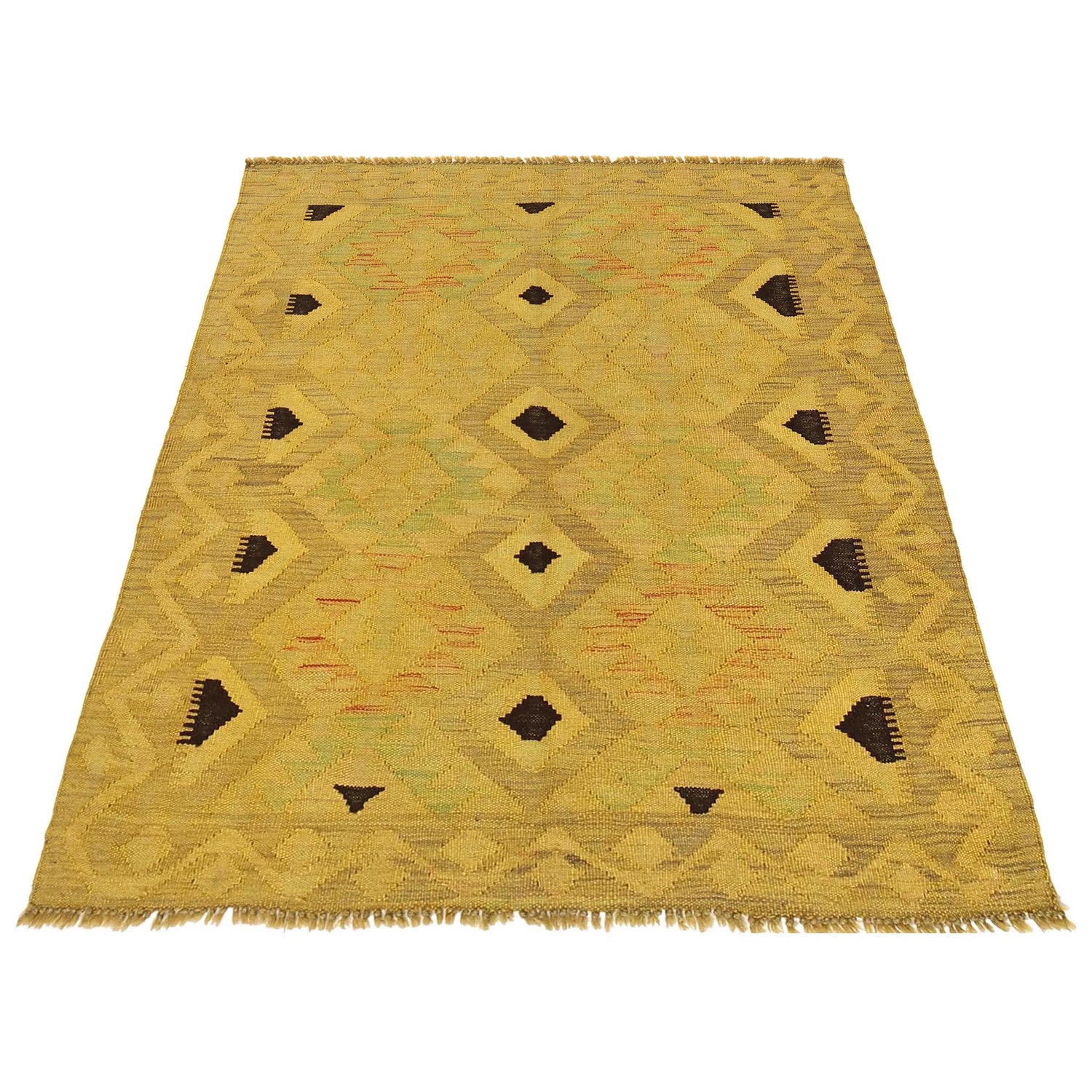 Overdyed Vegetable Kilim Area Rug Handmade Yellow Geometric