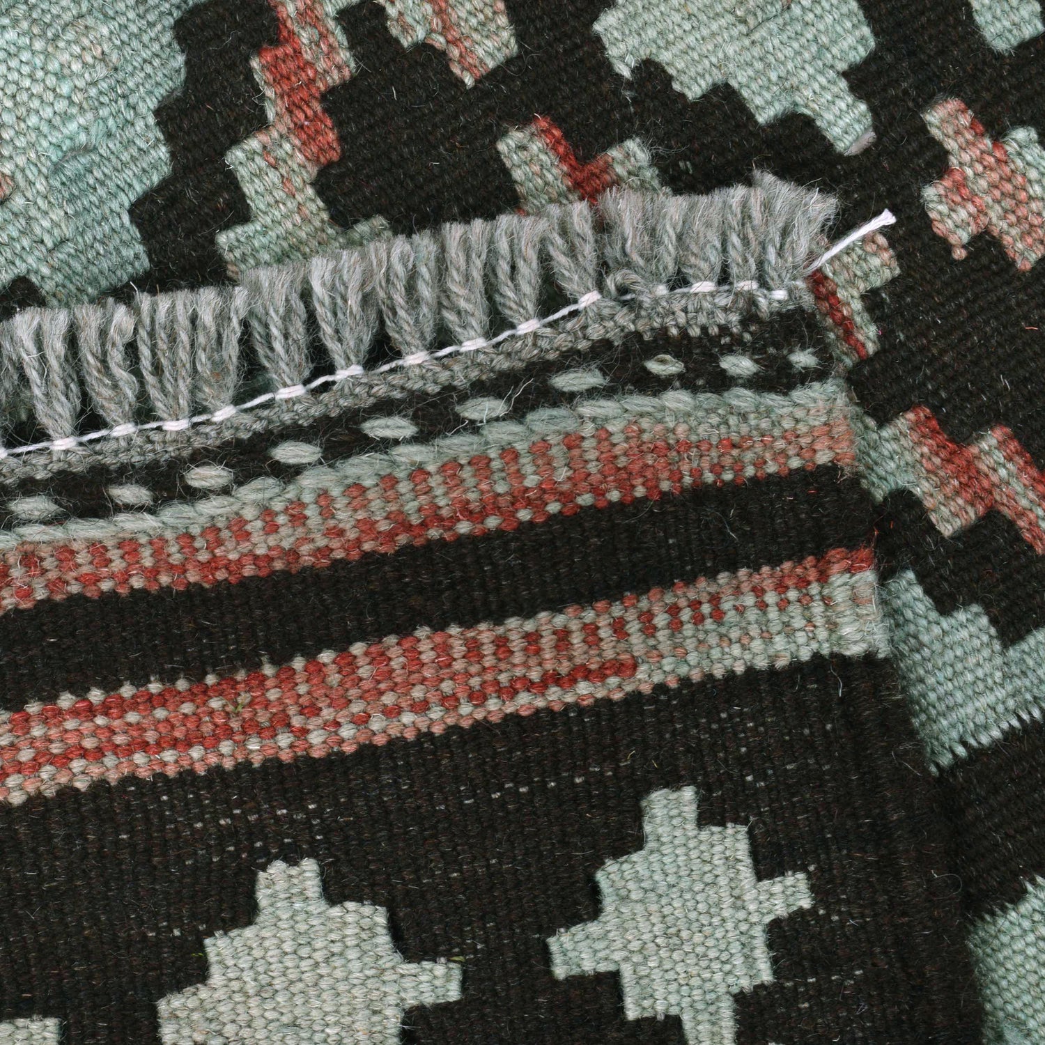 Overdyed Vegetable Kilim Area Rug Handmade Green Geometric
