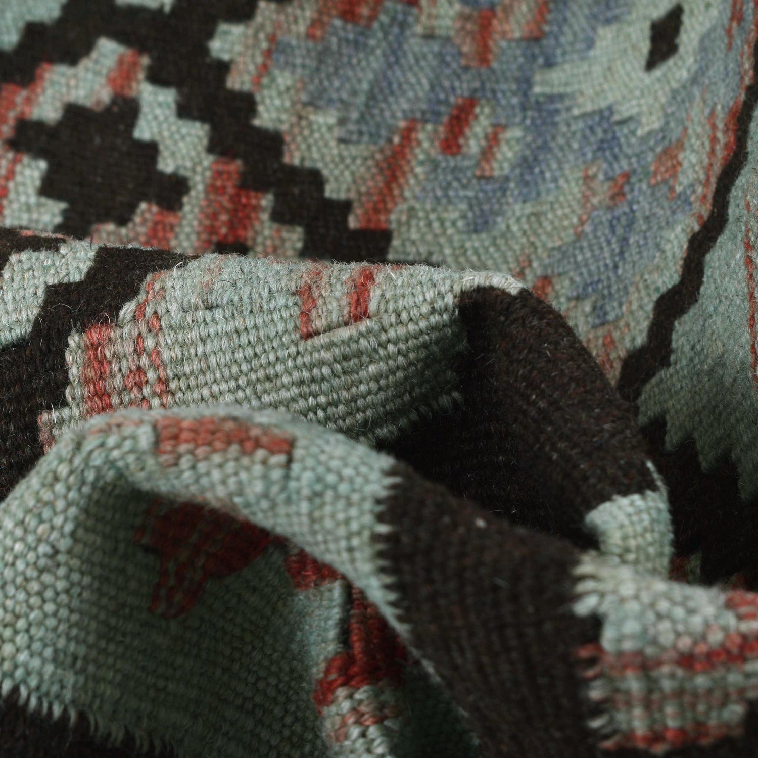 Overdyed Vegetable Kilim Area Rug Handmade Green Geometric