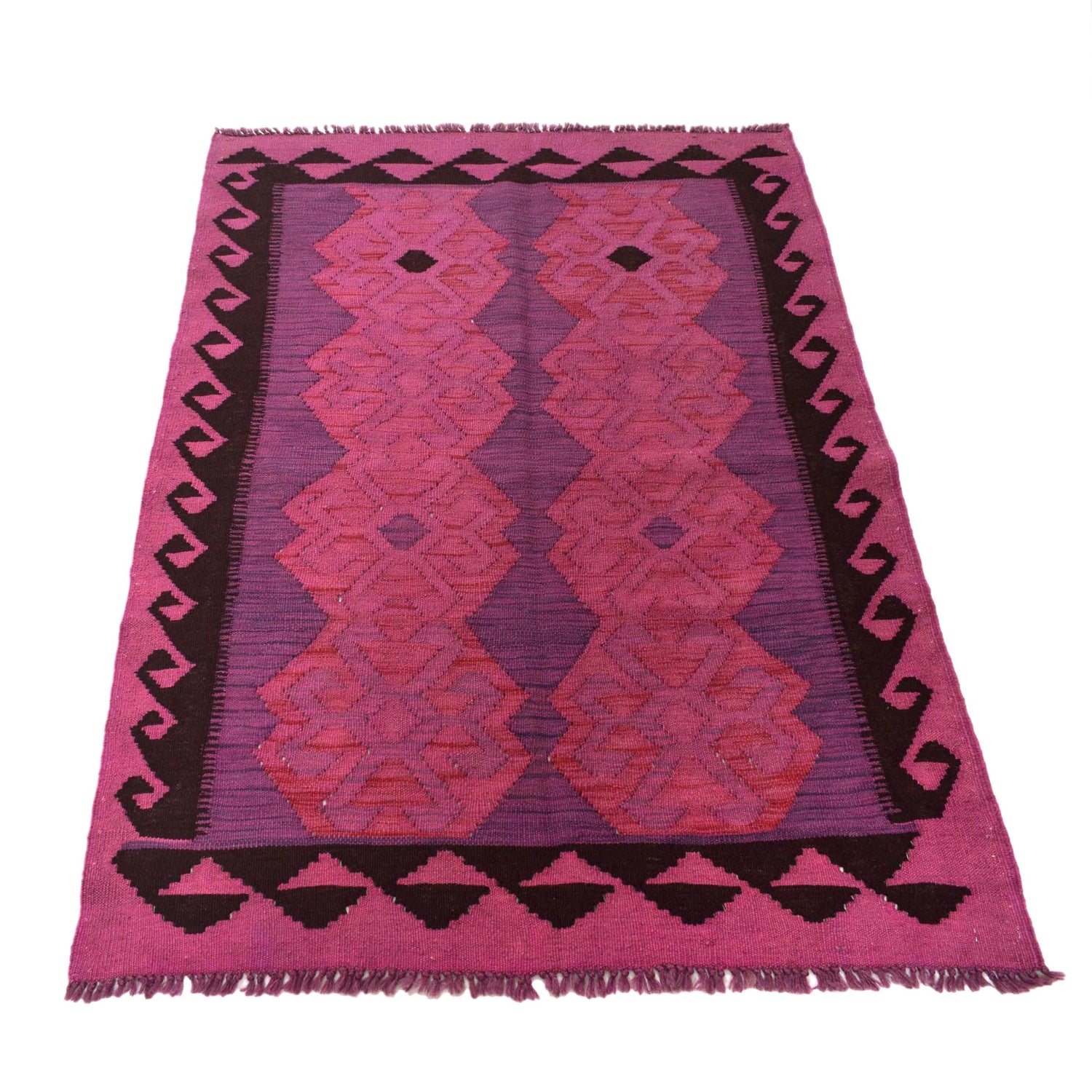 Overdyed Vegetable Kilim Area Rug Handmade Pink Geometric