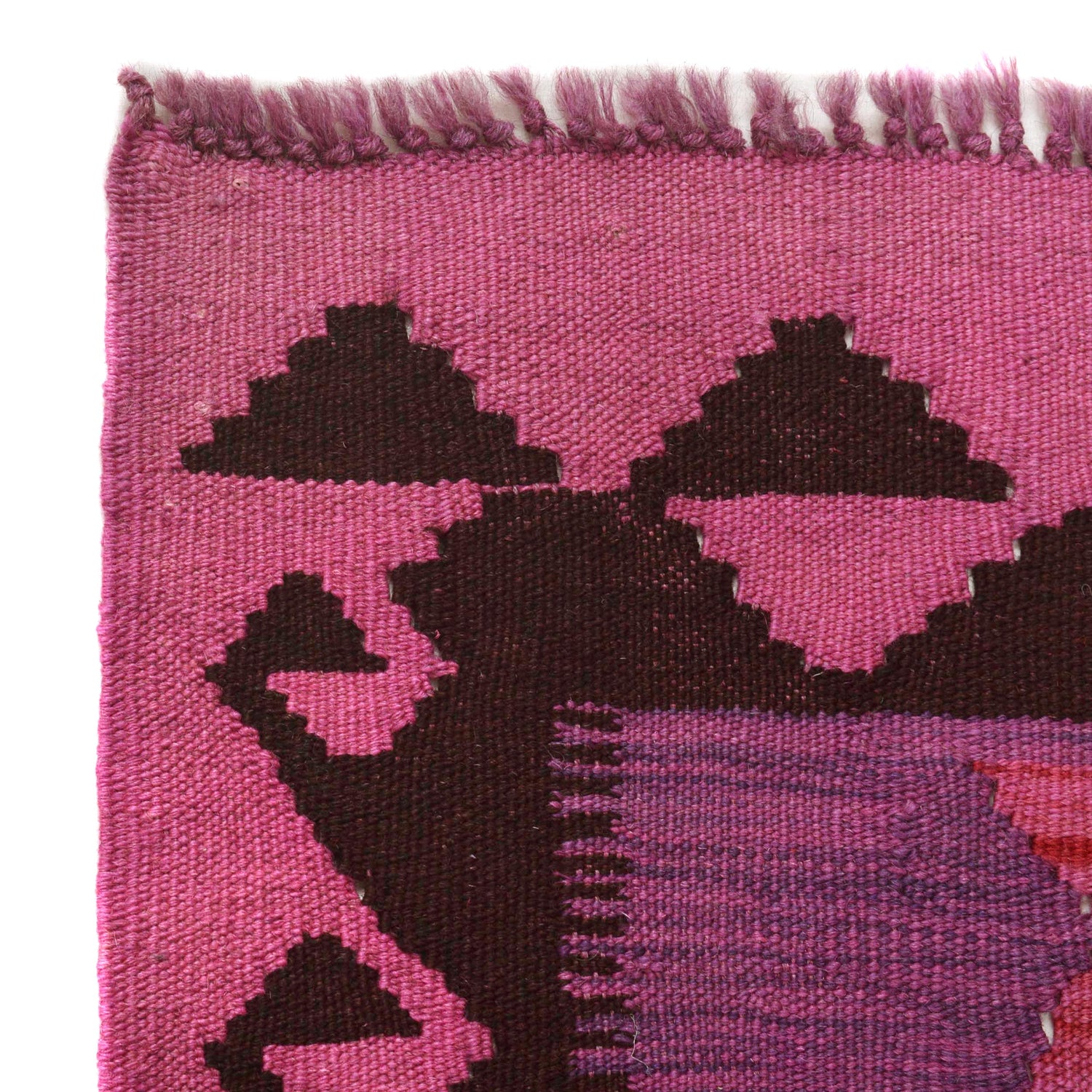 Overdyed Vegetable Kilim Area Rug Handmade Pink Geometric