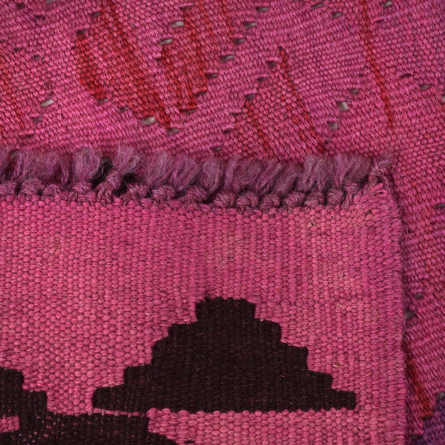 Overdyed Vegetable Kilim Area Rug Handmade Pink Geometric