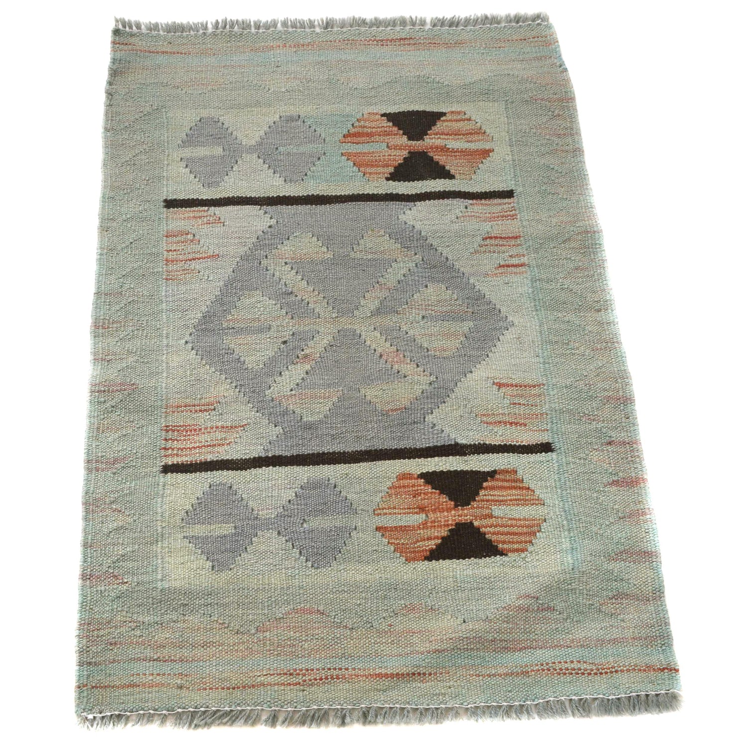 Overdyed Vegetable Kilim Area Rug Handmade Dusty Green