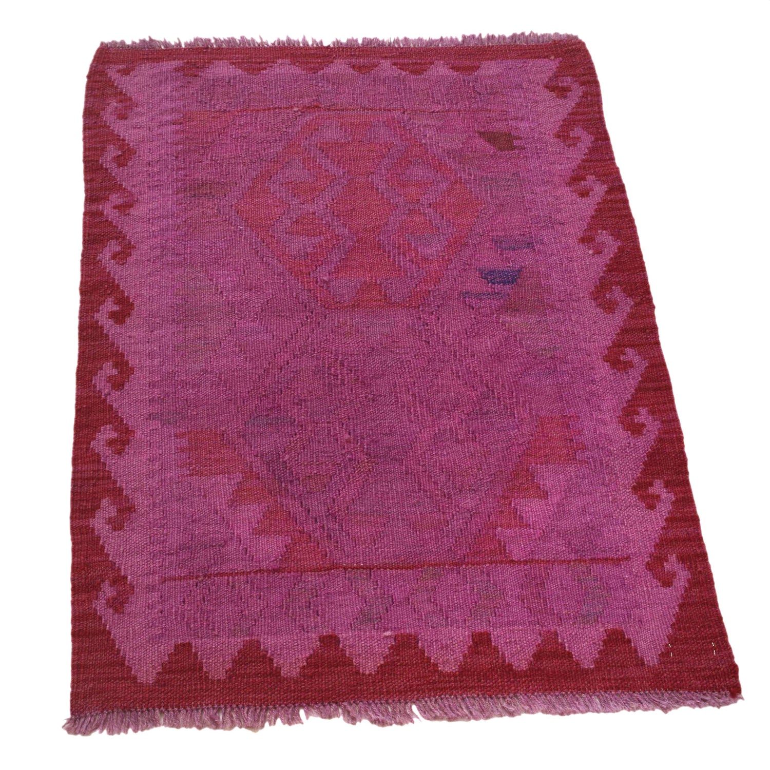 Overdyed Vegetable Kilim Area Rug Handmade Purple Geometric