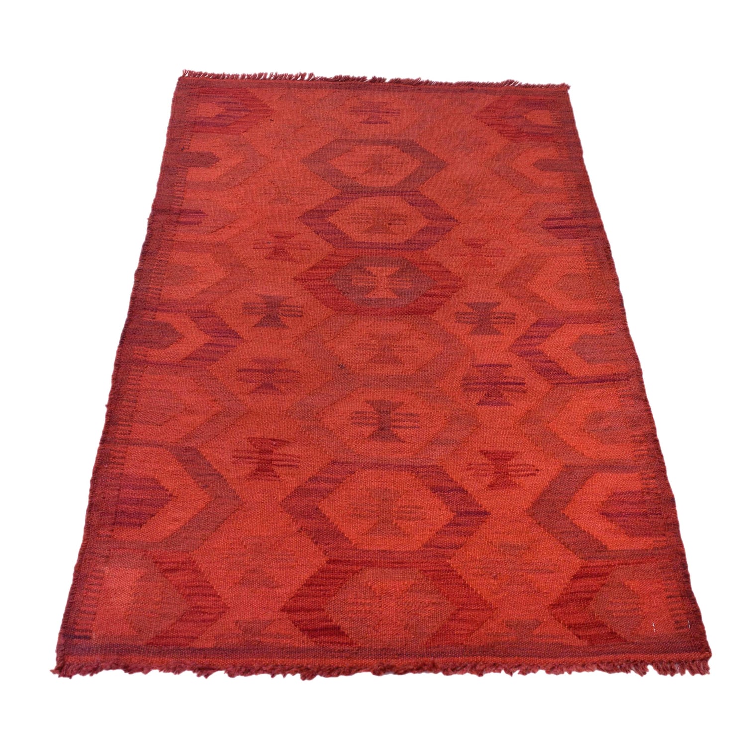 Overdyed Vegetable Kilim Area Rug Handmade Red Geometric