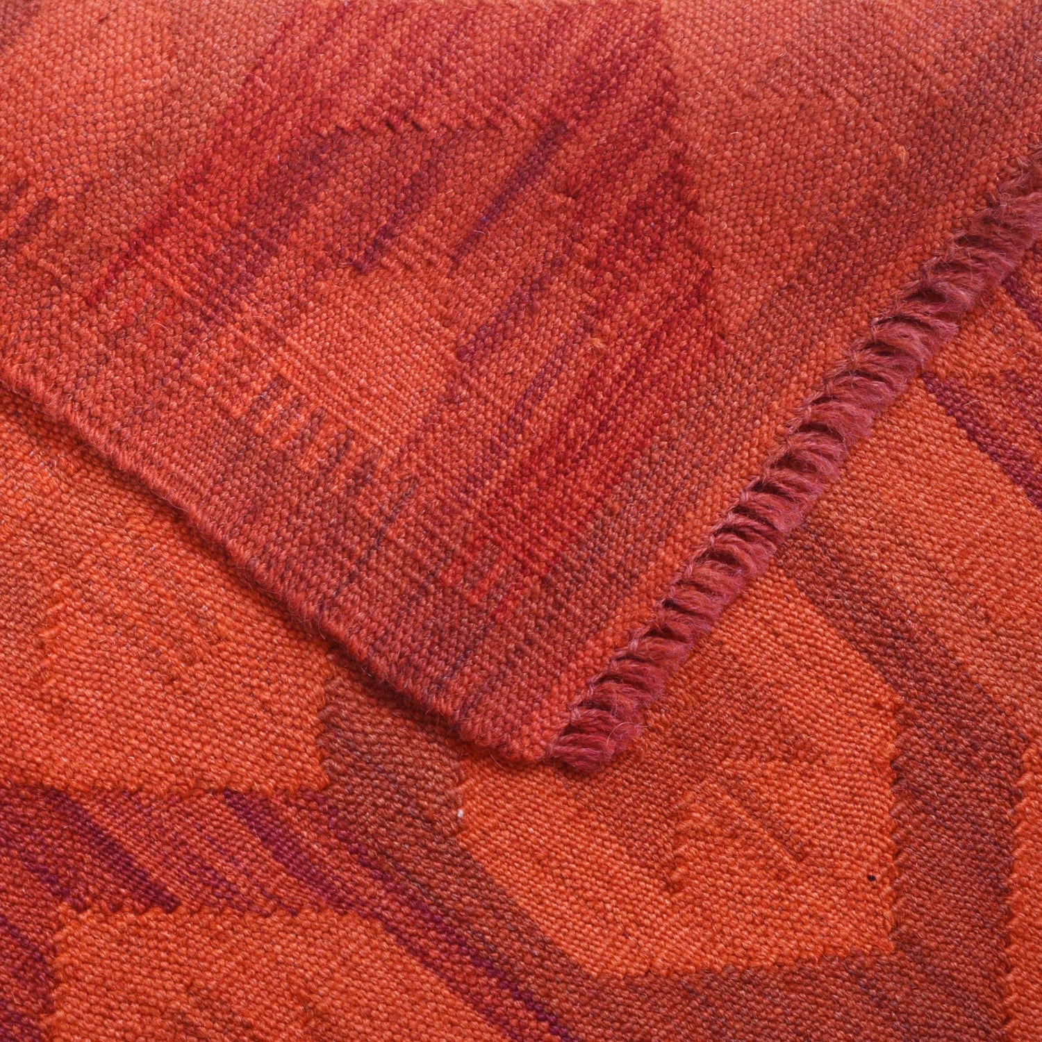 Overdyed Vegetable Kilim Area Rug Handmade Red Geometric
