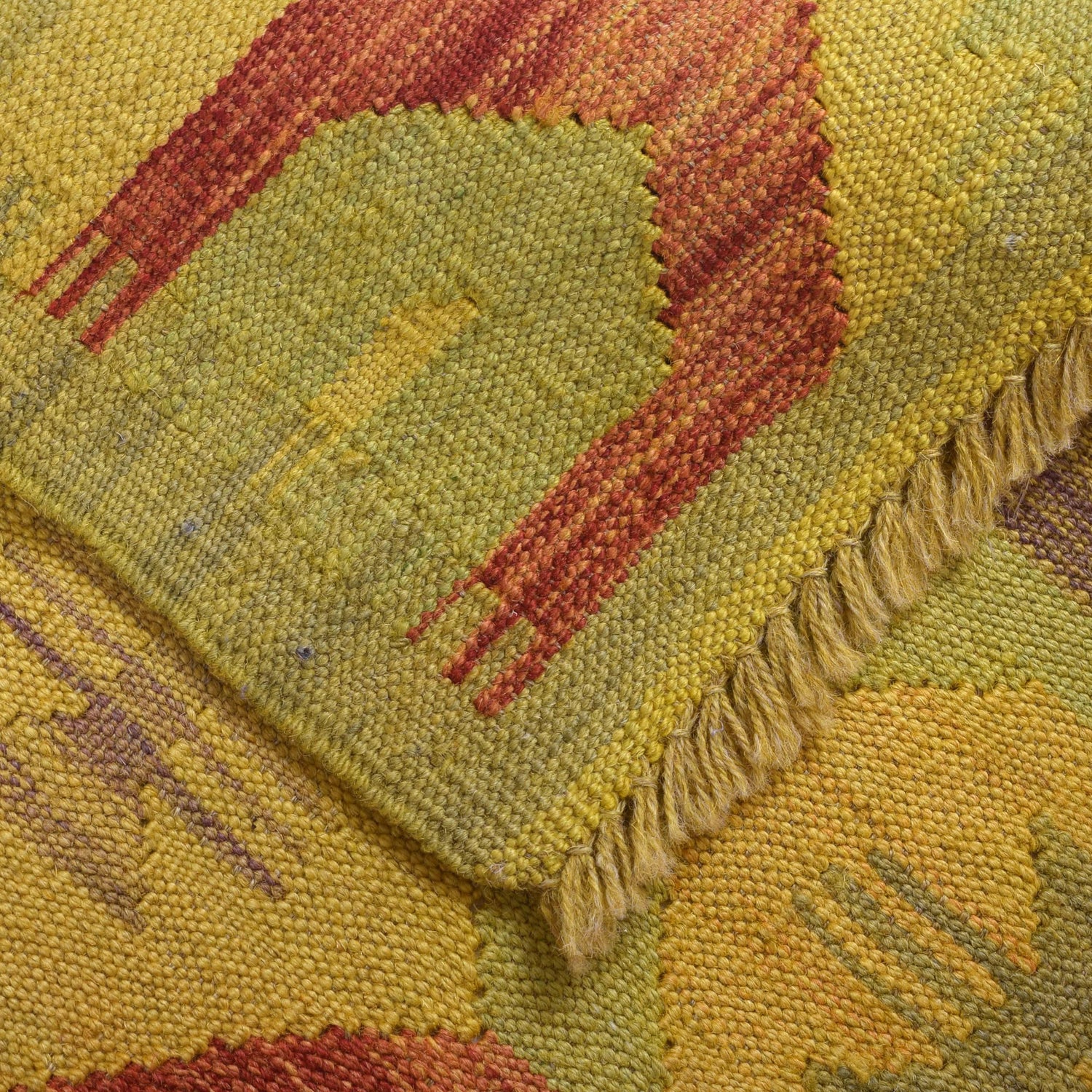 Overdyed Vegetable Kilim Area Rug Handmade Yellow Geometric
