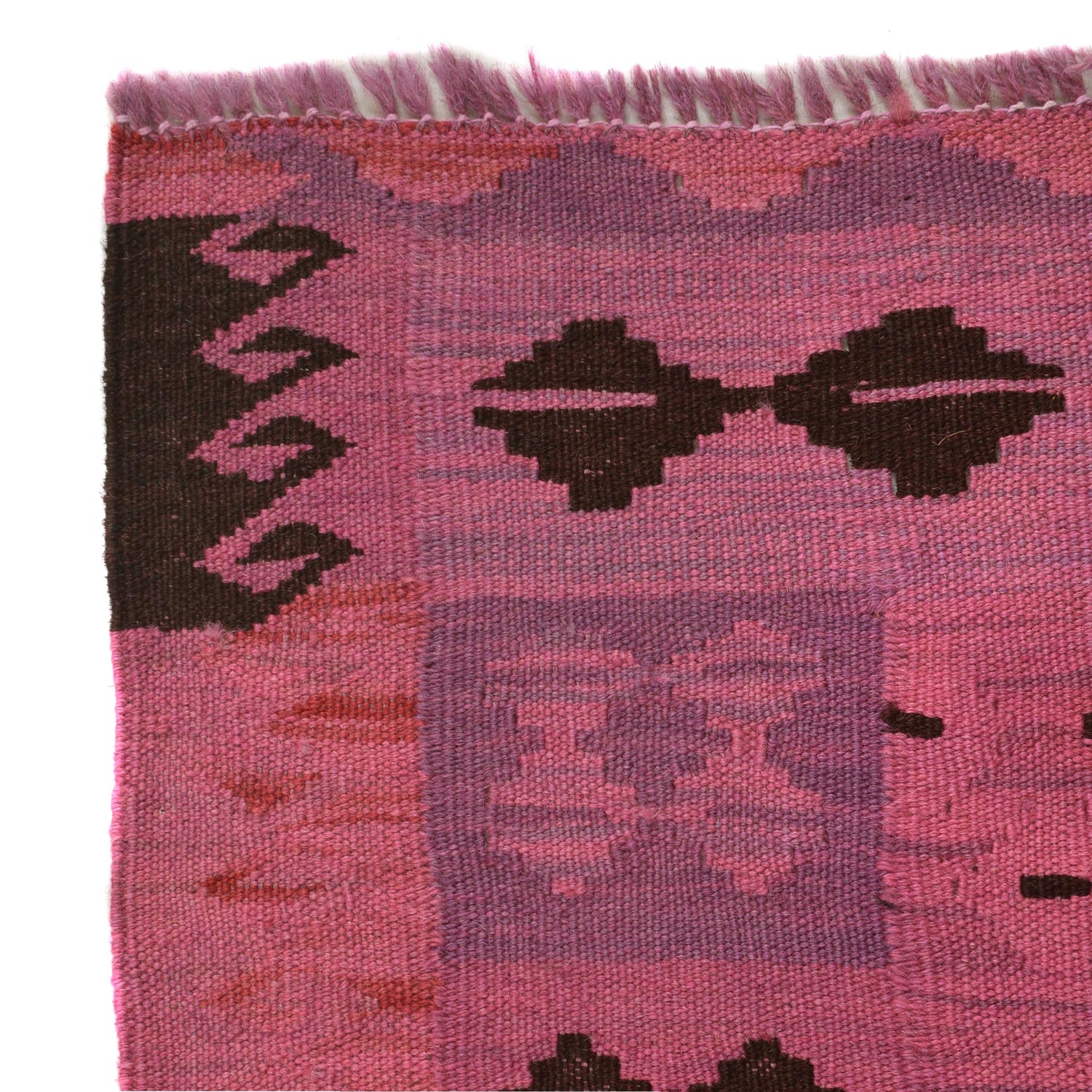 Overdyed Vegetable Kilim Area Rug Handmade Pink Geometric