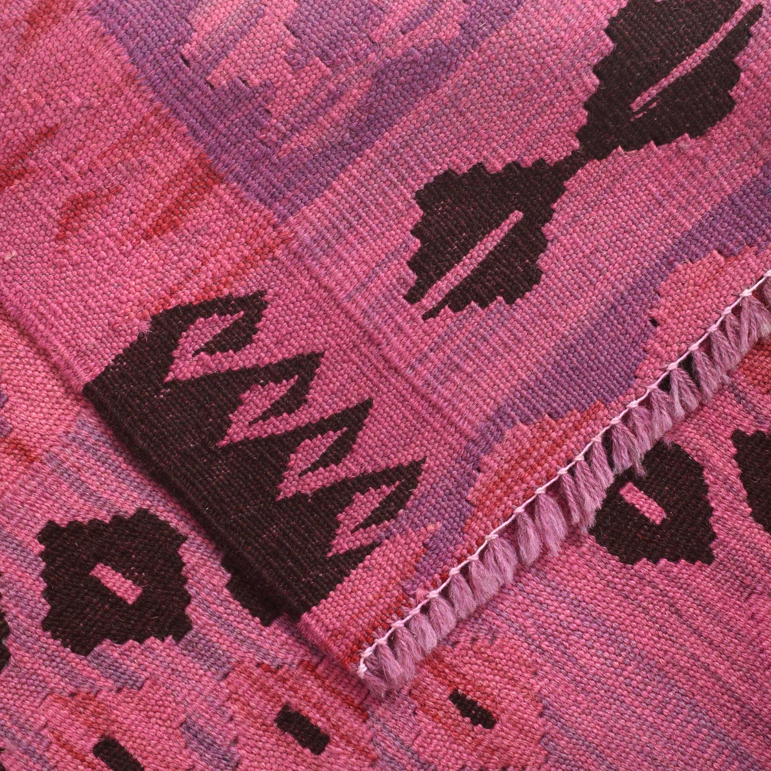 Overdyed Vegetable Kilim Area Rug Handmade Pink Geometric