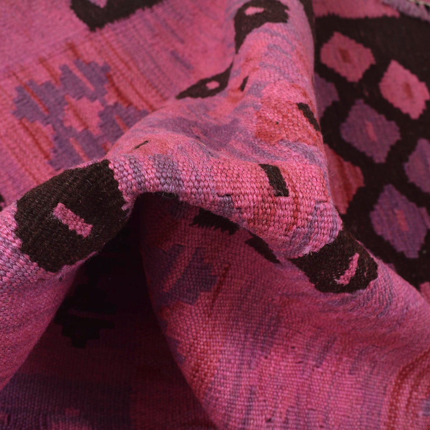 Overdyed Vegetable Kilim Area Rug Handmade Pink Geometric