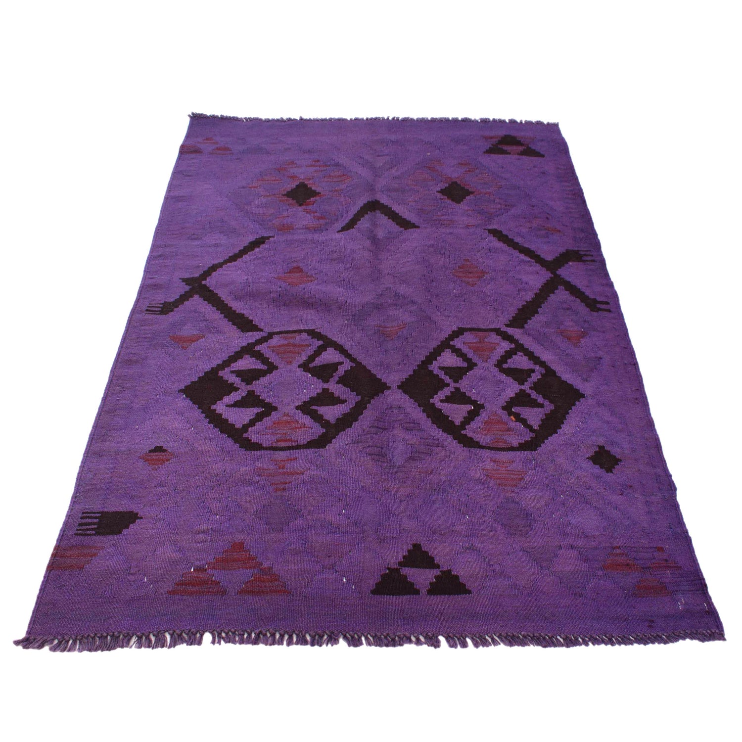 Overdyed Vegetable Kilim Area Rug Handmade Purple Geometric