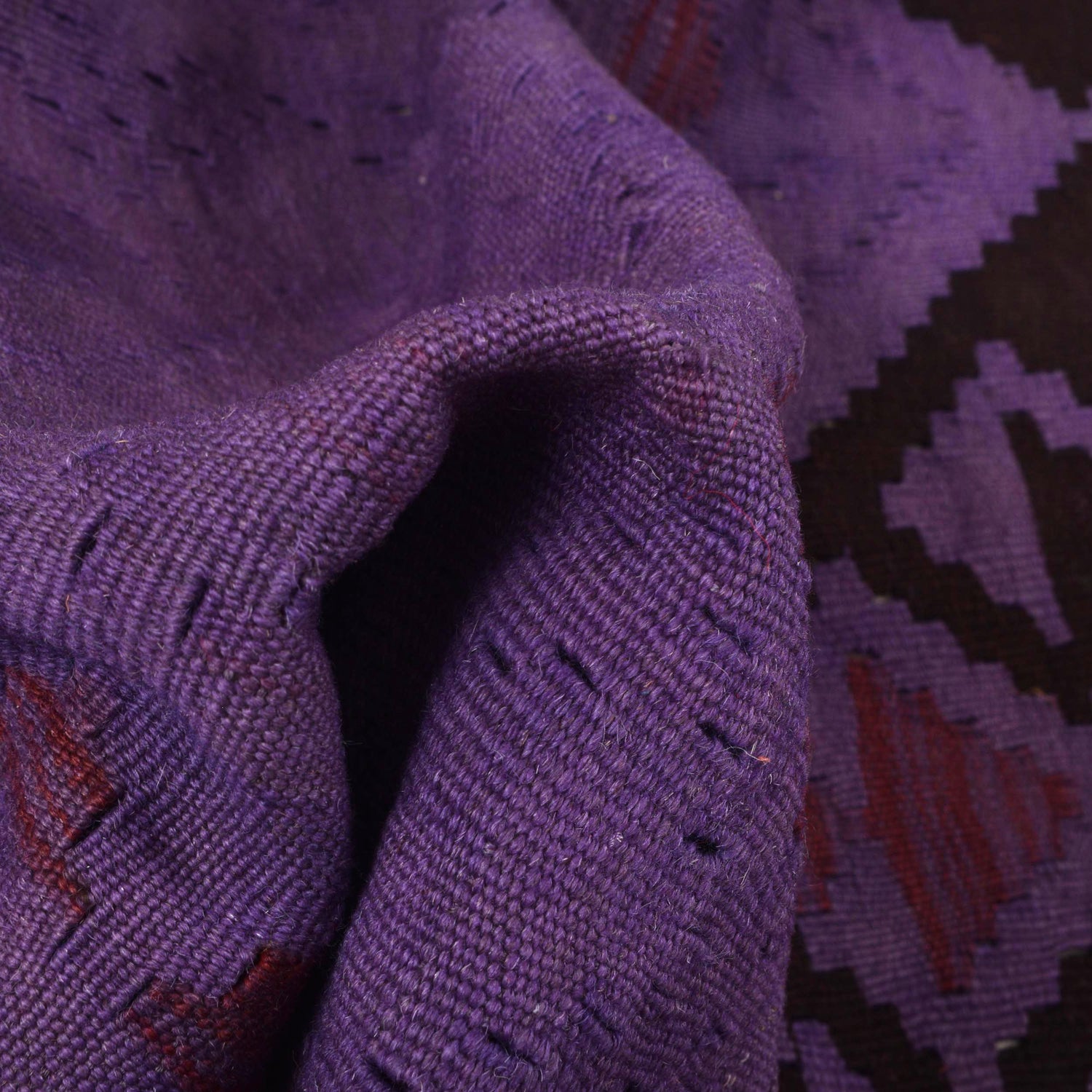 Overdyed Vegetable Kilim Area Rug Handmade Purple Geometric