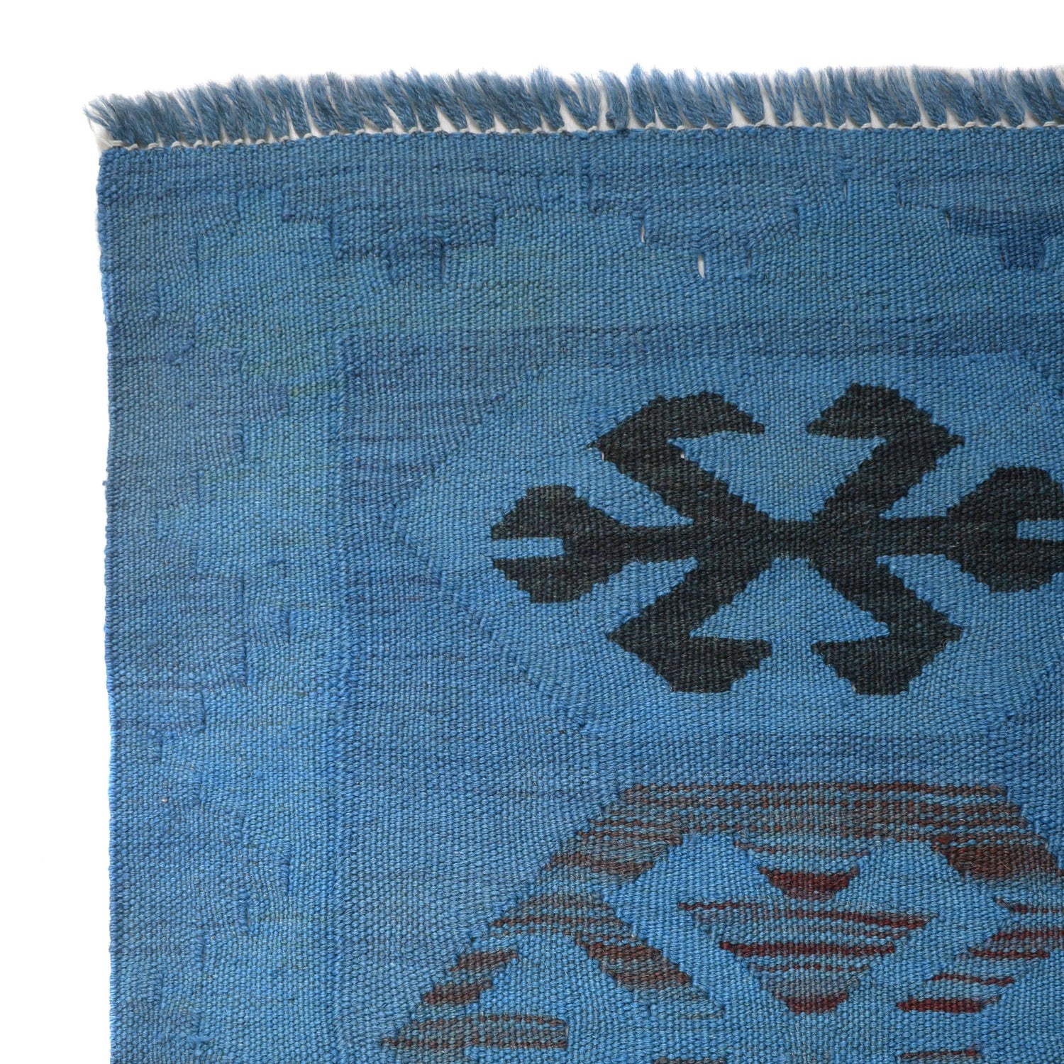 Overdyed Vegetable Kilim Area Rug Handmade Blue Geometric