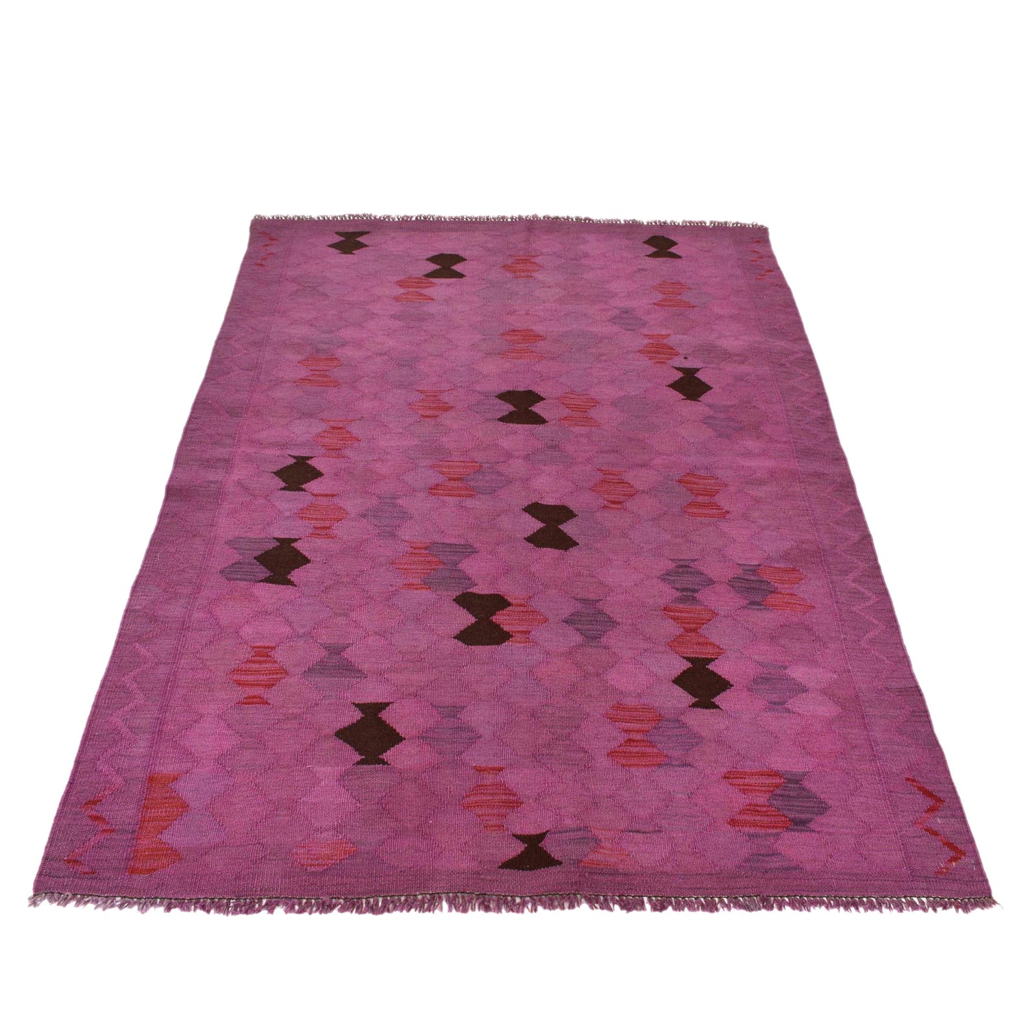 Overdyed Vegetable Kilim Area Rug Handmade Pink Geometric