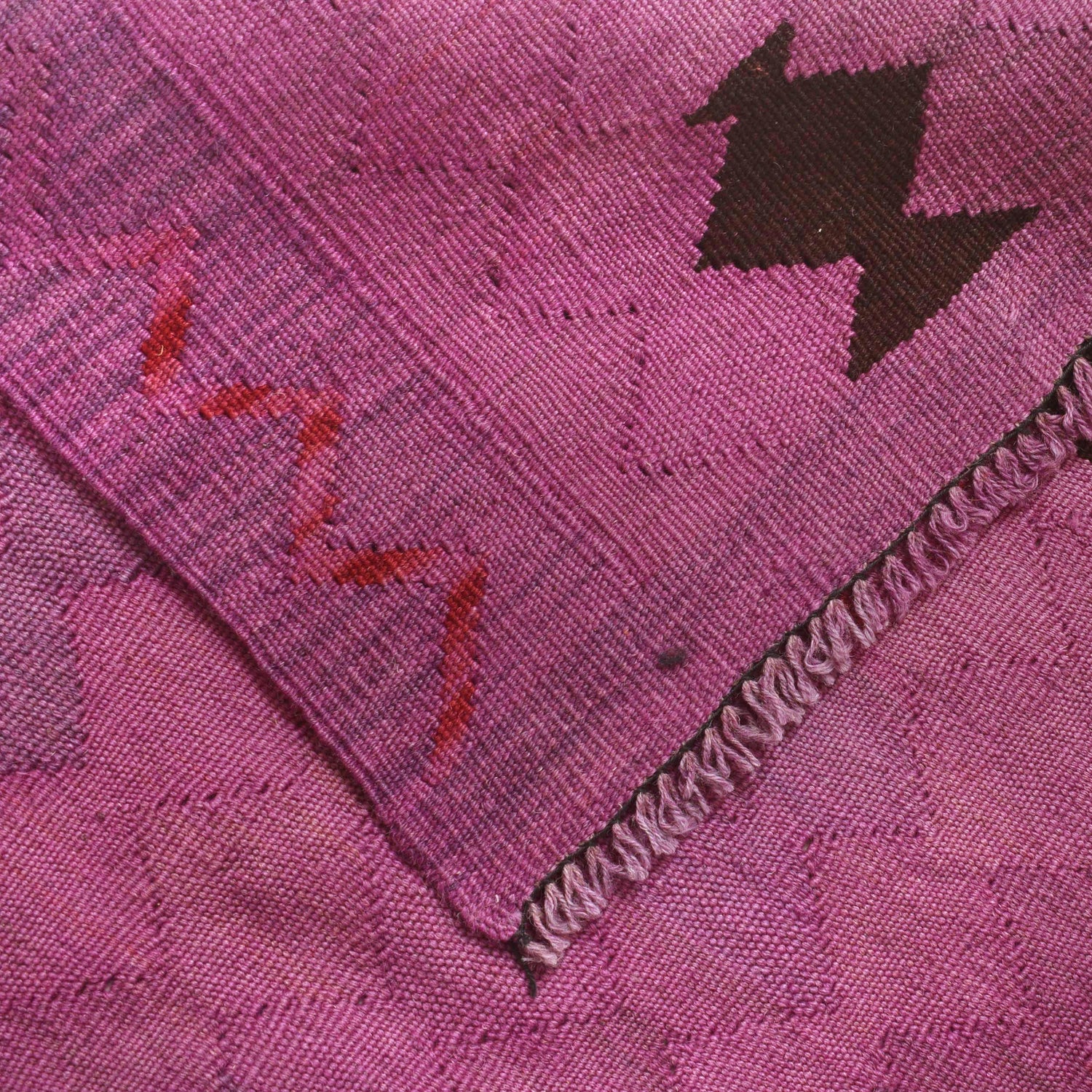 Overdyed Vegetable Kilim Area Rug Handmade Pink Geometric