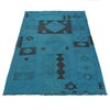 Overdyed Vegetable Kilim Area Rug Handmade Blue Geometric