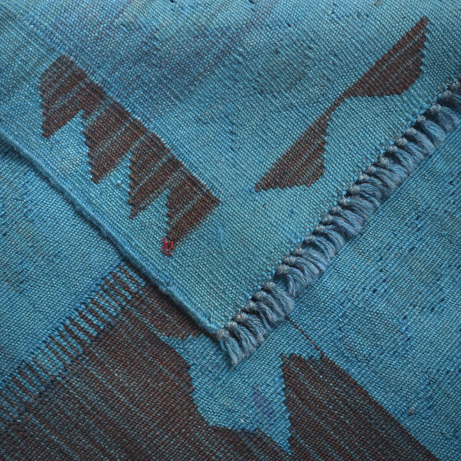 Overdyed Vegetable Kilim Area Rug Handmade Blue Geometric