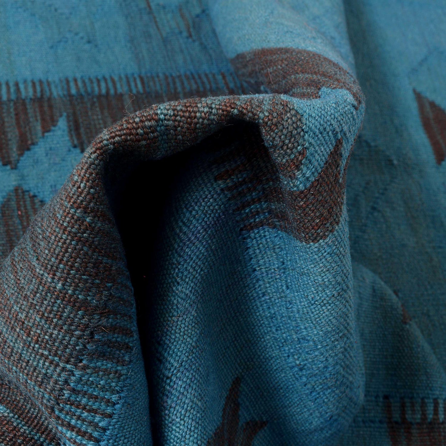 Overdyed Vegetable Kilim Area Rug Handmade Blue Geometric