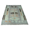 Hand-Knotted Green Geometric Overdyed Vegetable Kilim Area Rug – 3' 11" x 5' 6" ft (119 x 168 cm) | SKU: B29235