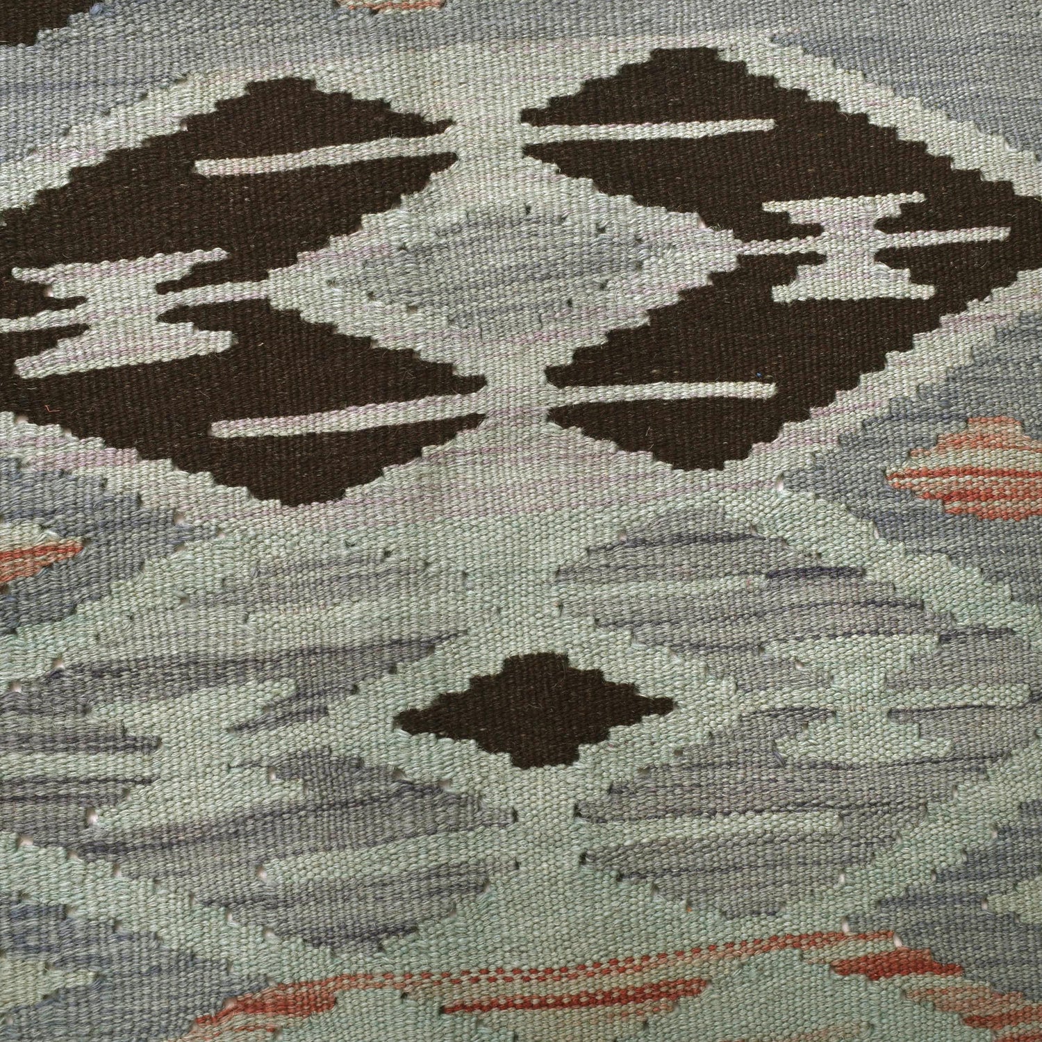 Hand-Knotted Green Geometric Overdyed Vegetable Kilim Area Rug – 3' 11" x 5' 6" ft (119 x 168 cm) | SKU: B29235