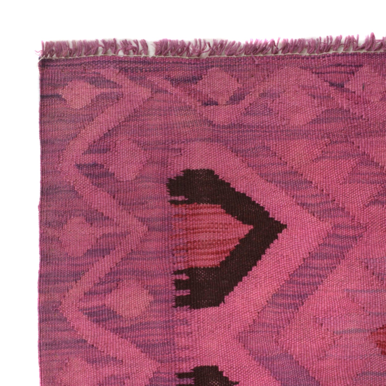 Overdyed Vegetable Kilim Area Rug Handmade Pink Geometric