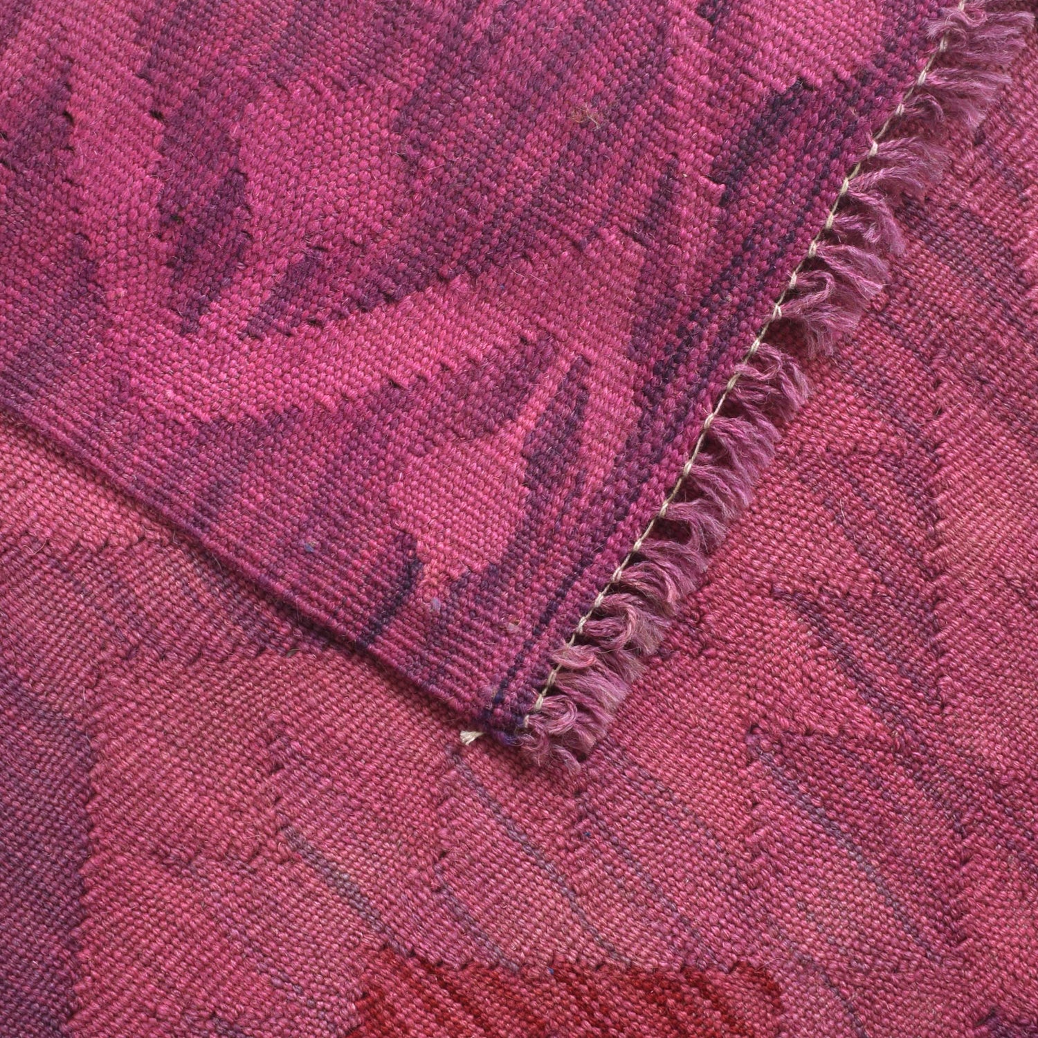 Overdyed Vegetable Kilim Area Rug Handmade Pink Geometric