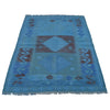 Overdyed Vegetable Kilim Area Rug Handmade Blue Geometric