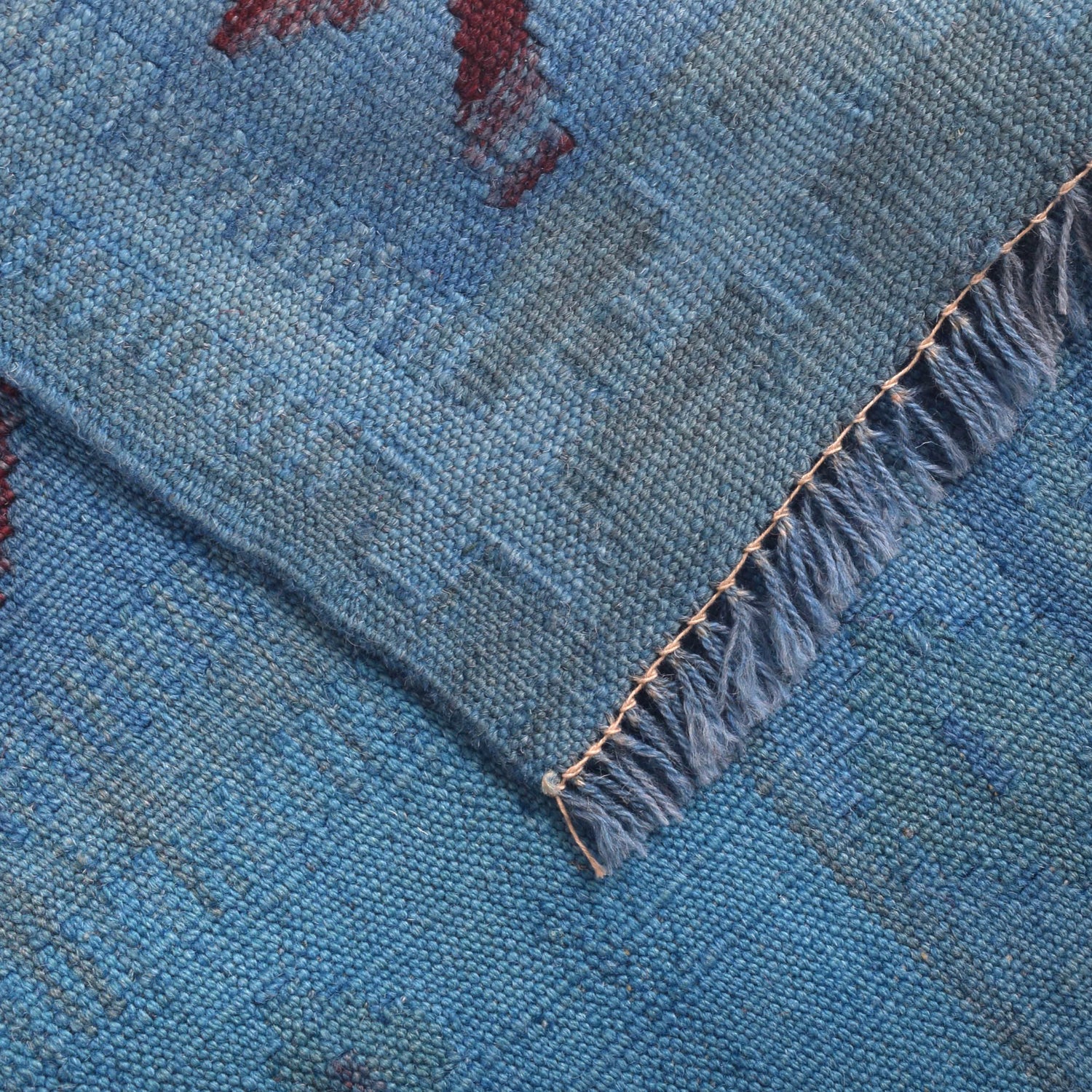 Overdyed Vegetable Kilim Area Rug Handmade Blue Geometric