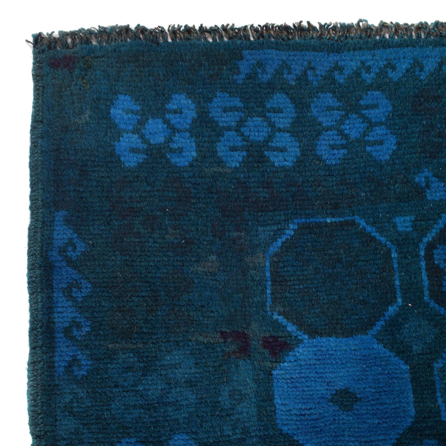 Overdyed Area Rug Handmade Blue Geometric 3x5 ft
