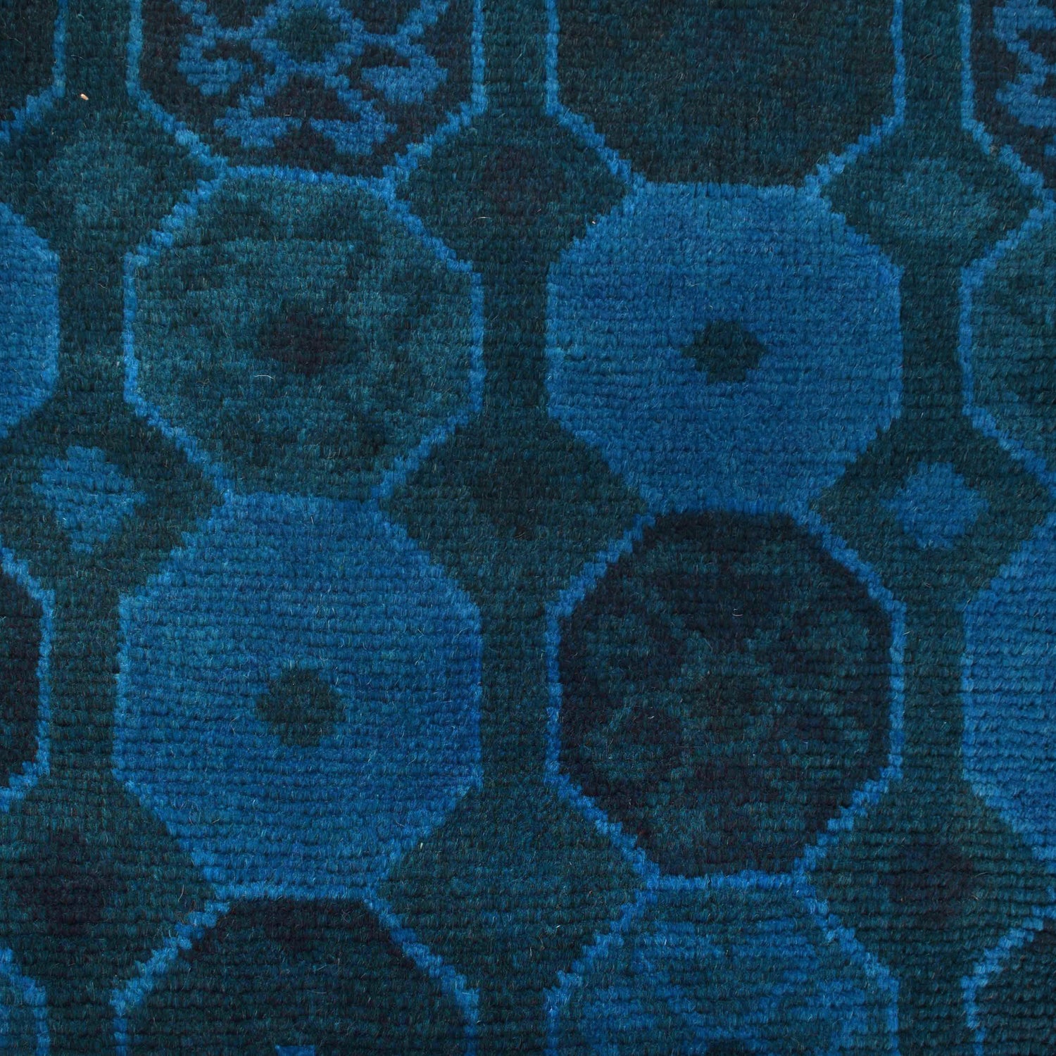 Overdyed Area Rug Handmade Blue Geometric 3x5 ft