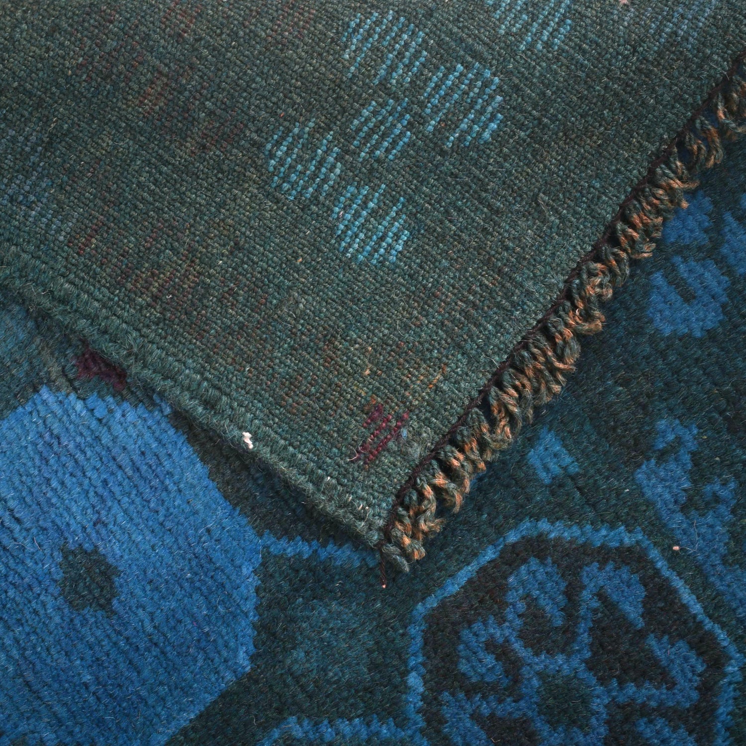 Overdyed Area Rug Handmade Blue Geometric 3x5 ft