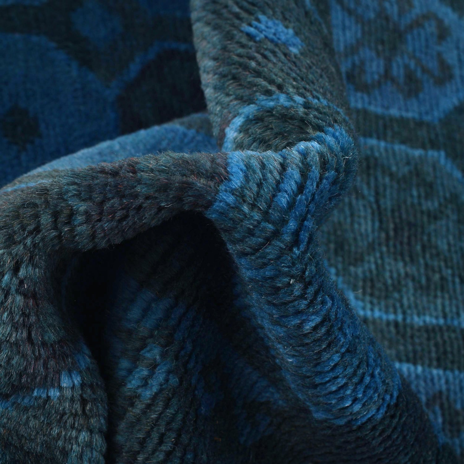 Overdyed Area Rug Handmade Blue Geometric 3x5 ft