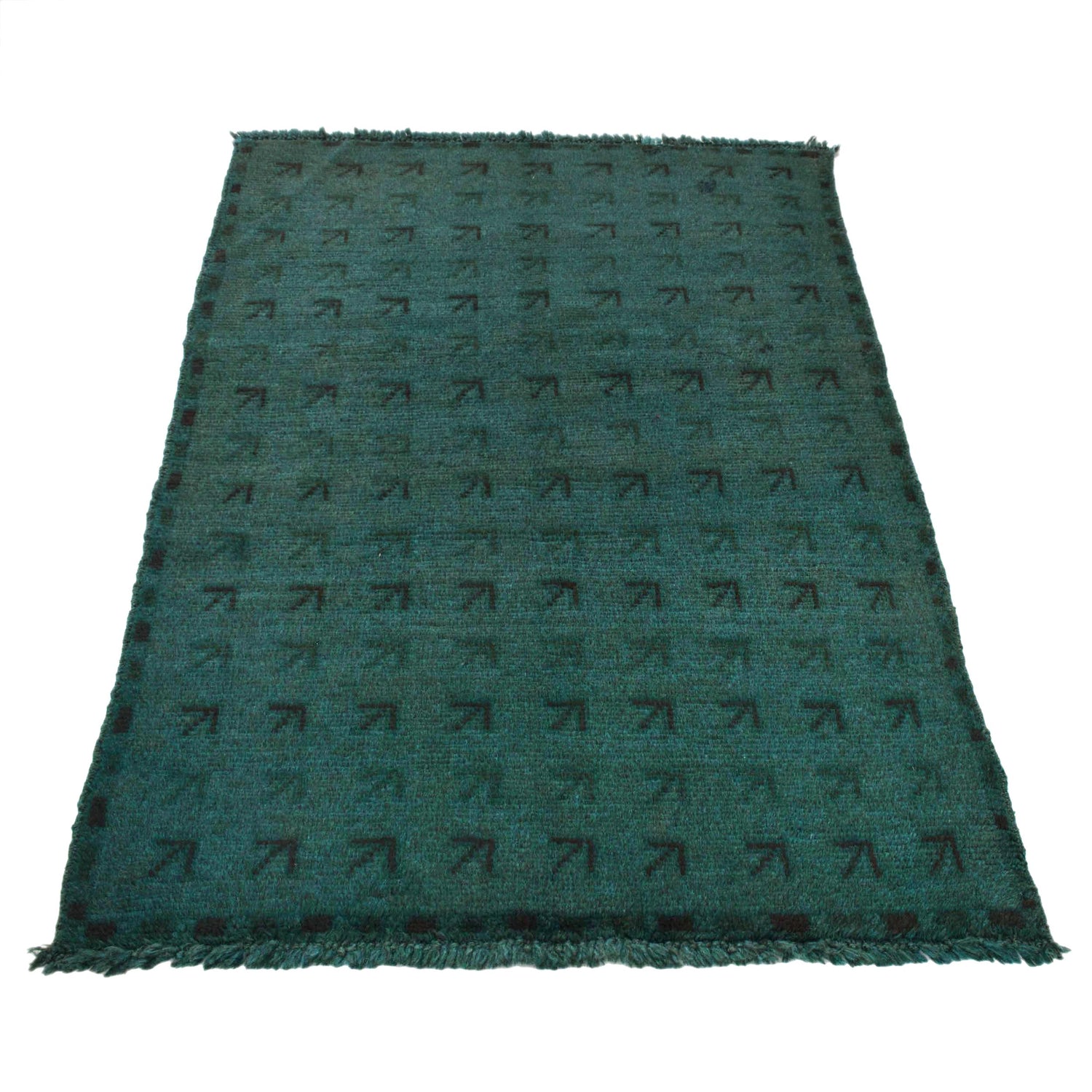 Overdyed Area Rug Handmade Blue Geometric 2x4 ft